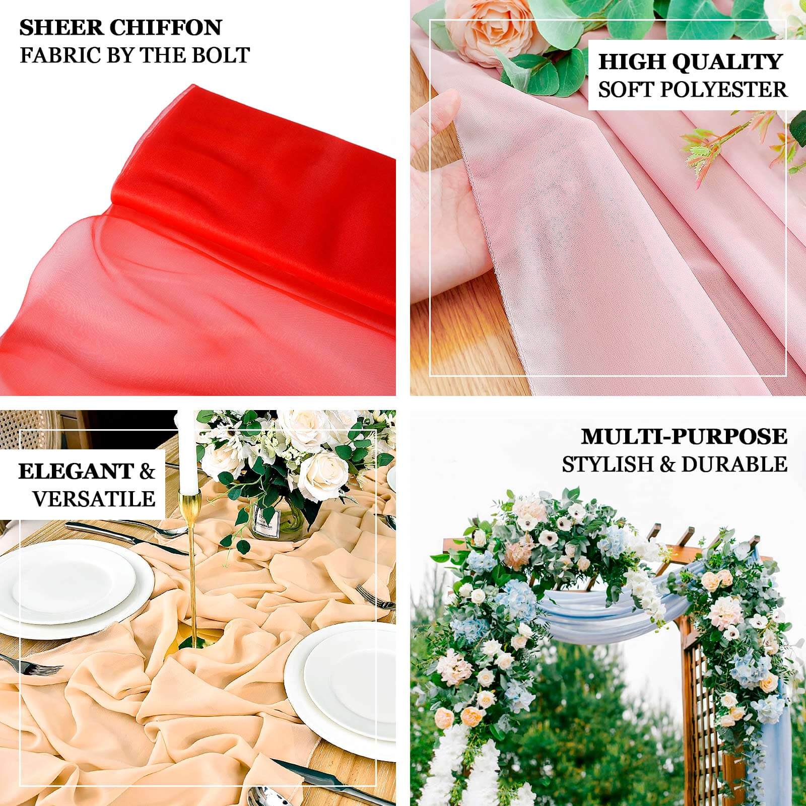 Champagne Solid Sheer Chiffon Fabric Bolt, DIY Voile Drapery Fabric 54"x10yd - Image 4