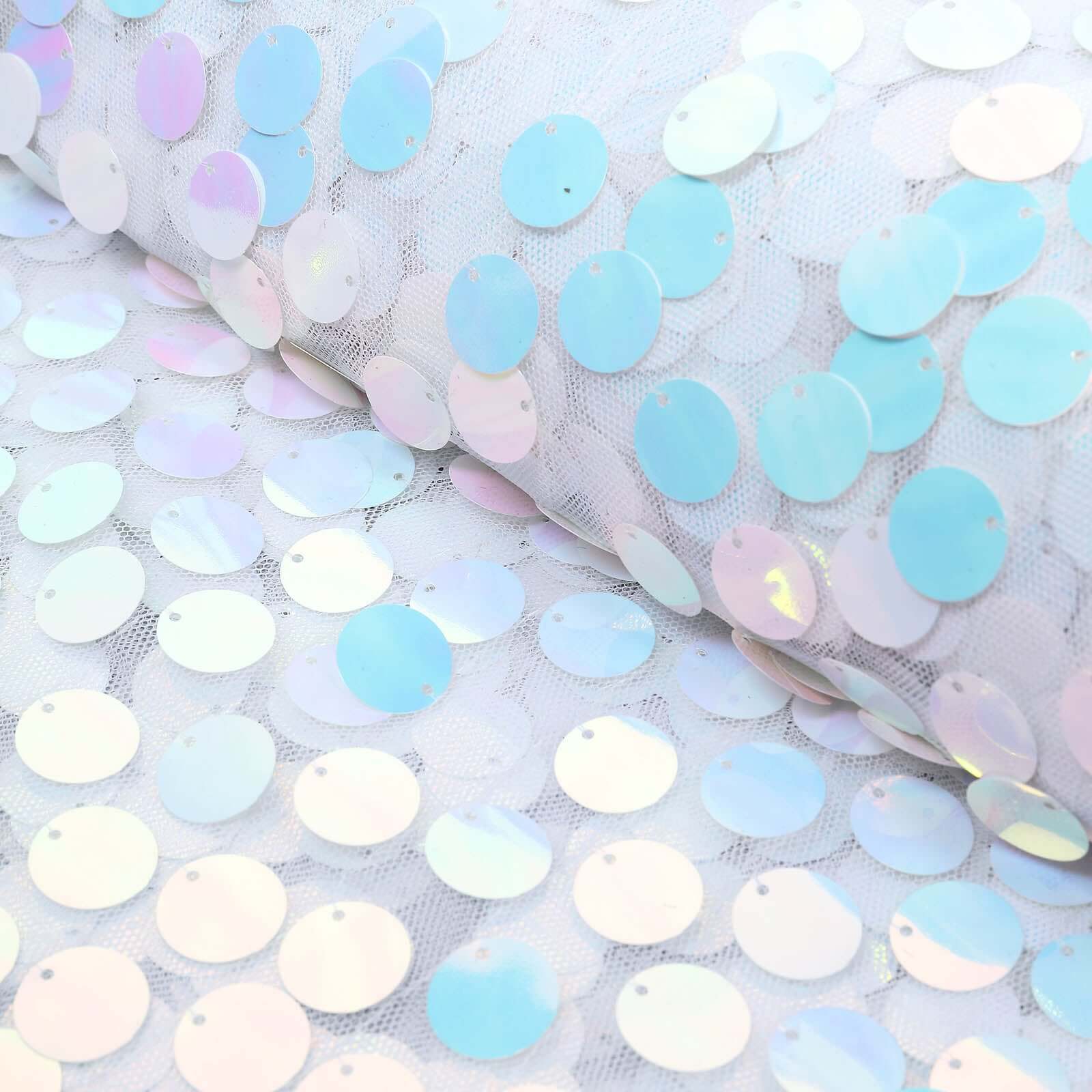 Iridescent Blue Big Payette Sequin Fabric Roll, Mesh Sequin DIY Craft Fabric Bolt 54"x4 Yards - Image 9