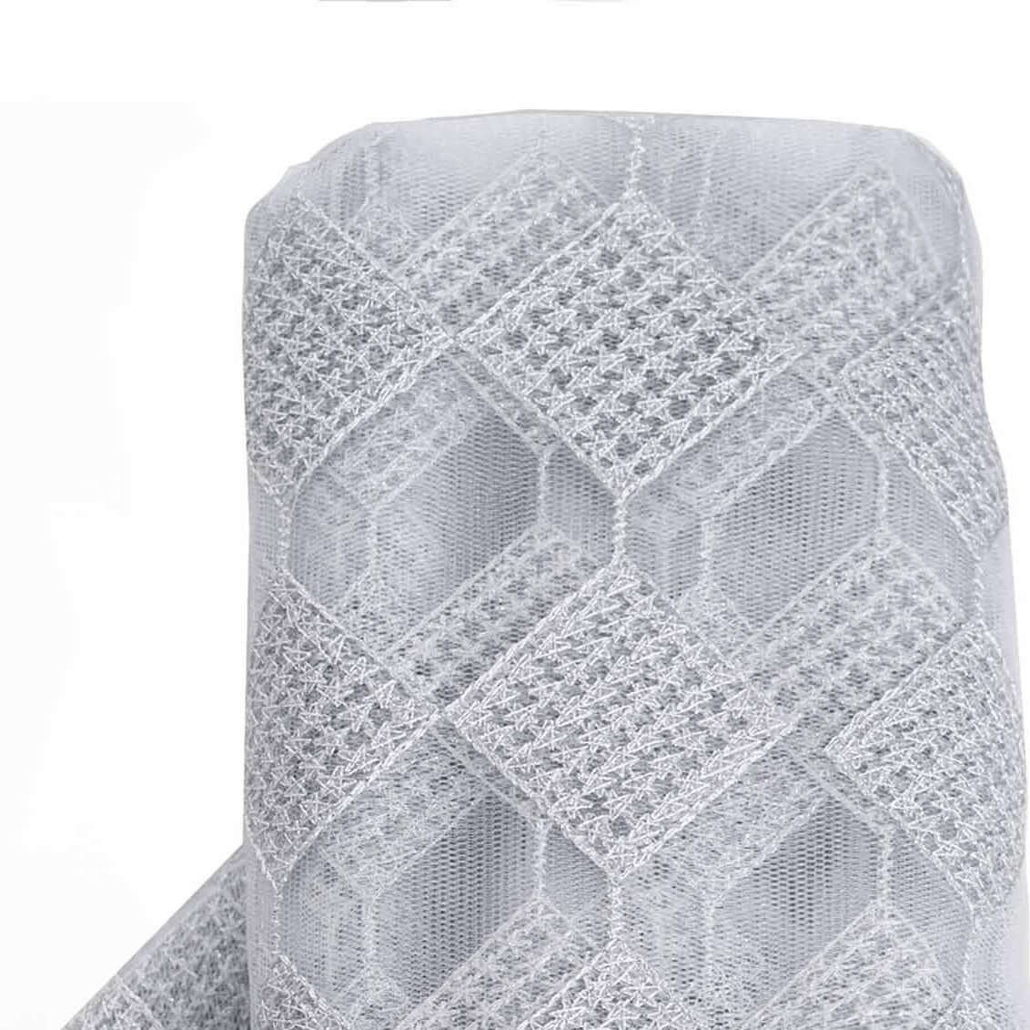 Silver / White Buffalo Plaid Polyester Fabric Roll, Checkered Netting DIY Craft Fabric Bolt 54"x4 Yards - Image 3