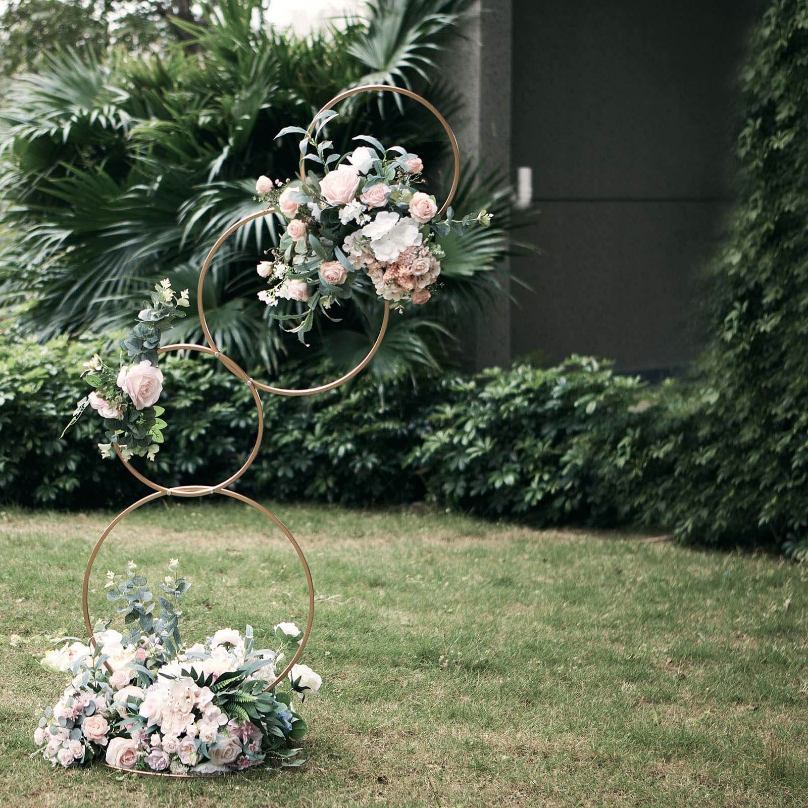 4-Tiered Gold Hoop Pillar Flower Stand, Metal Wedding Arch Table Centerpiece - Hoop Wreath 5ft - Image 2