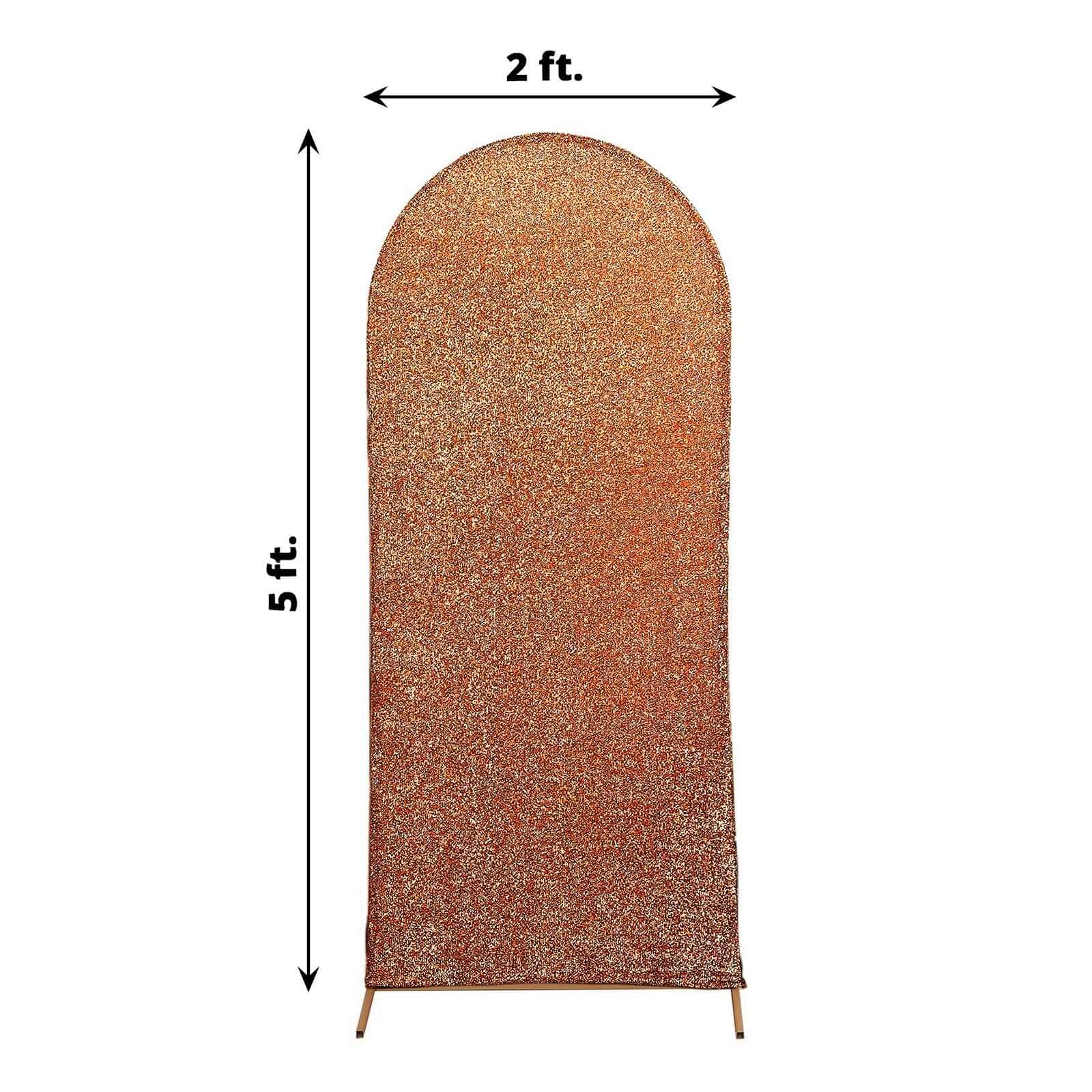 Antique Gold Shimmer Tinsel Spandex Wedding Arch Cover For Fitted Round Top Chiara Backdrop Stand 5ft - Image 3