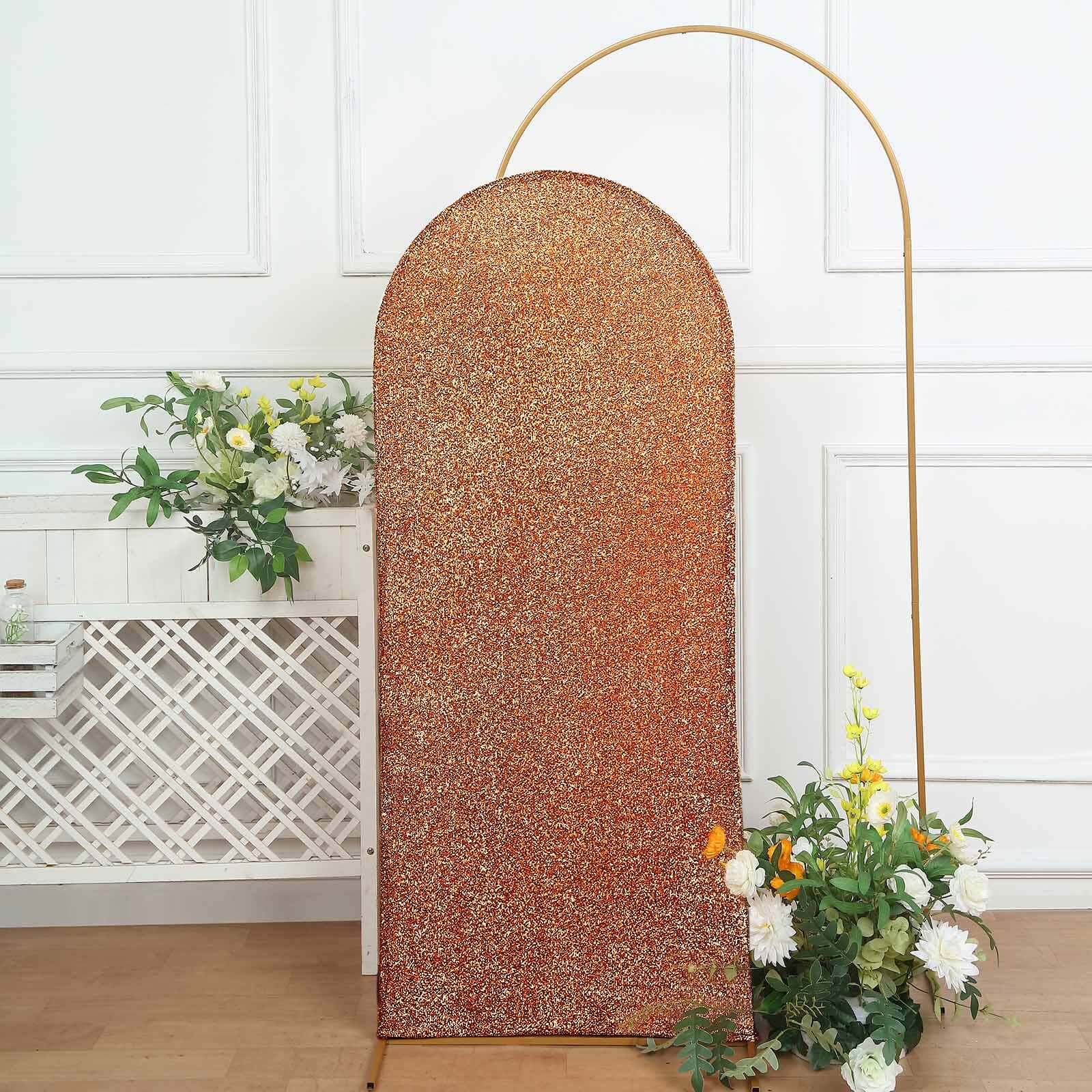 Antique Gold Shimmer Tinsel Spandex Wedding Arch Cover For Fitted Round Top Chiara Backdrop Stand 5ft - Image 5