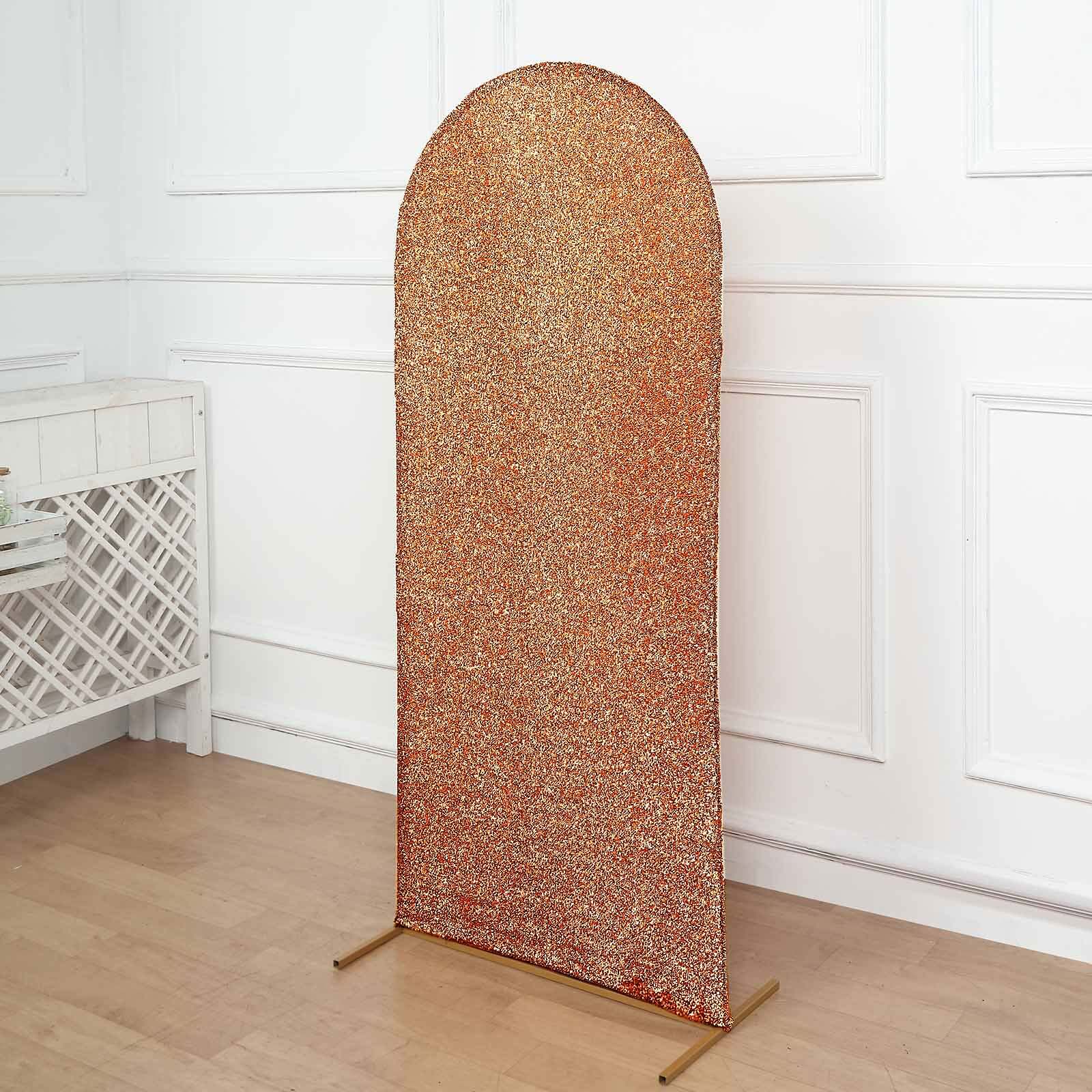 Antique Gold Shimmer Tinsel Spandex Wedding Arch Cover For Fitted Round Top Chiara Backdrop Stand 5ft - Image 7