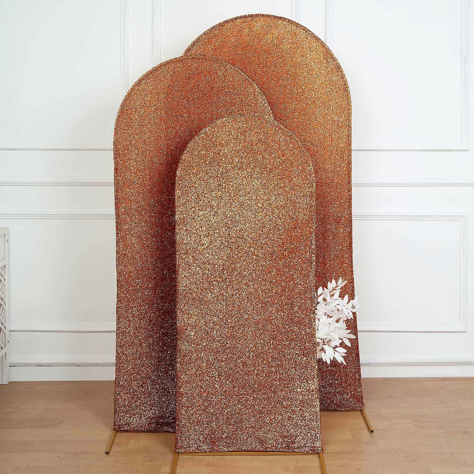 Antique Gold Shimmer Tinsel Spandex Wedding Arch Cover For Fitted Round Top Chiara Backdrop Stand 5ft - Image 8