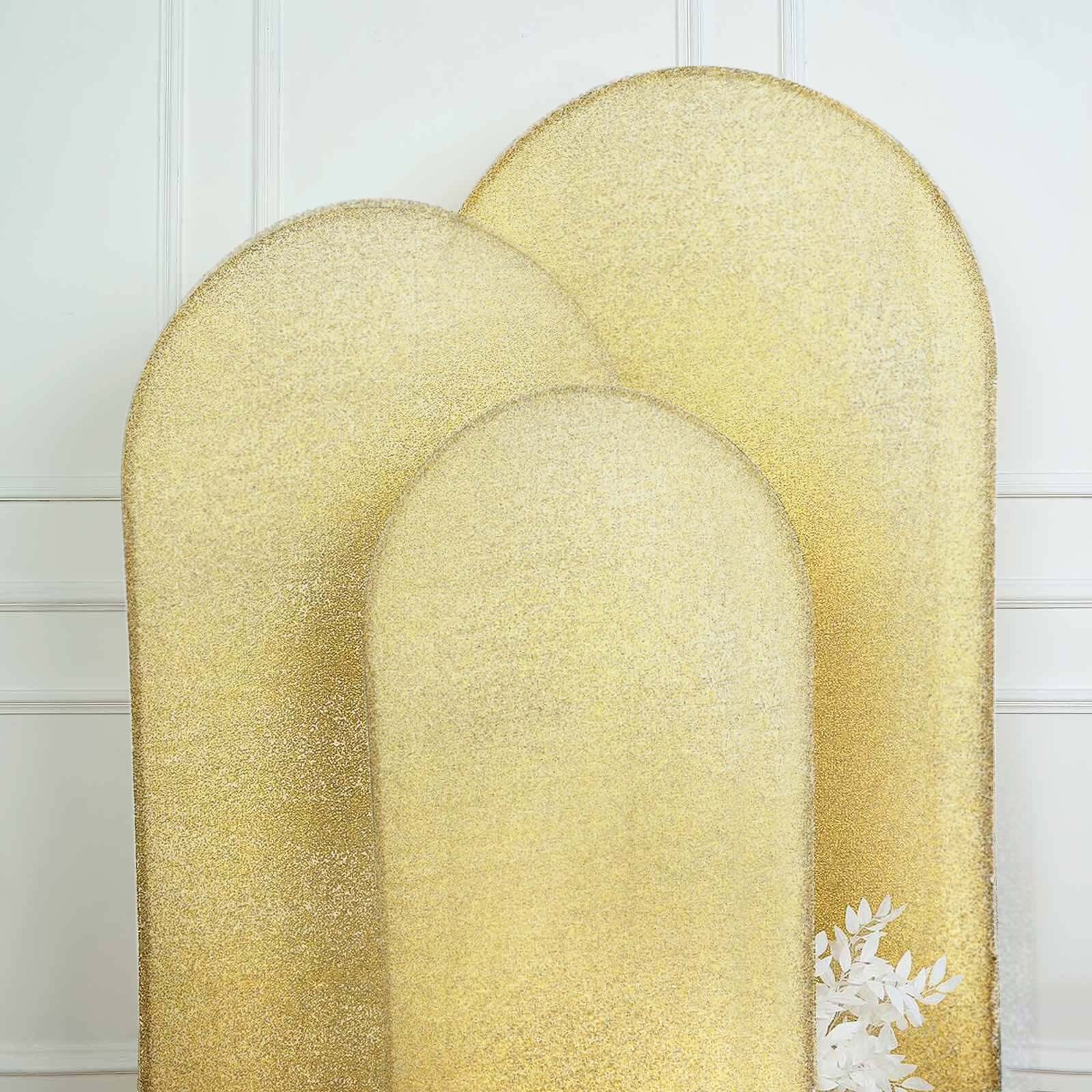 Champagne Shimmer Tinsel Spandex Wedding Arch Cover For Fitted Round Top Chiara Backdrop Stand 5ft - Image 8