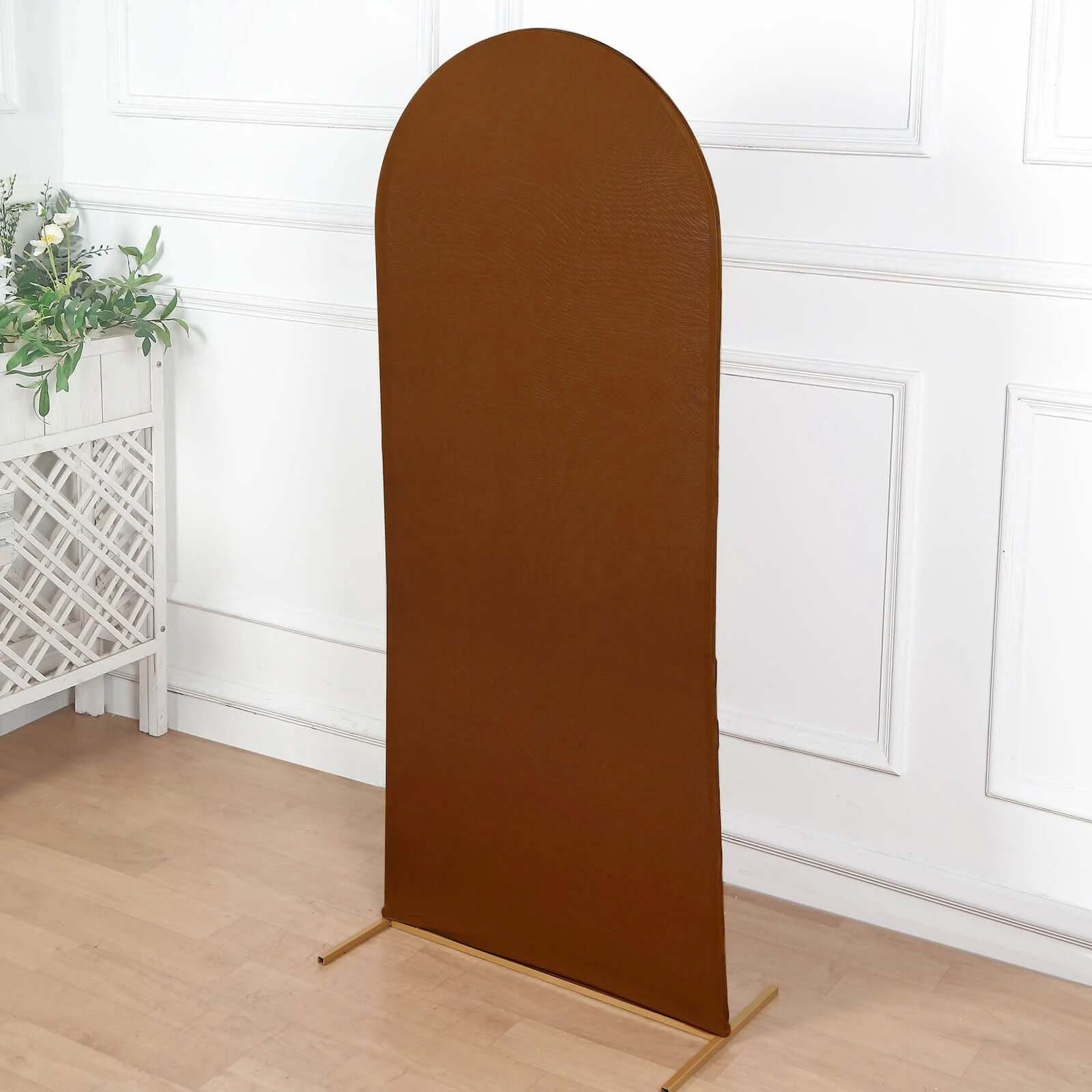 Cinnamon Brown Spandex Fitted Wedding Arch Cover For Round Top Chiara Backdrop Stand 5ft - Image 7