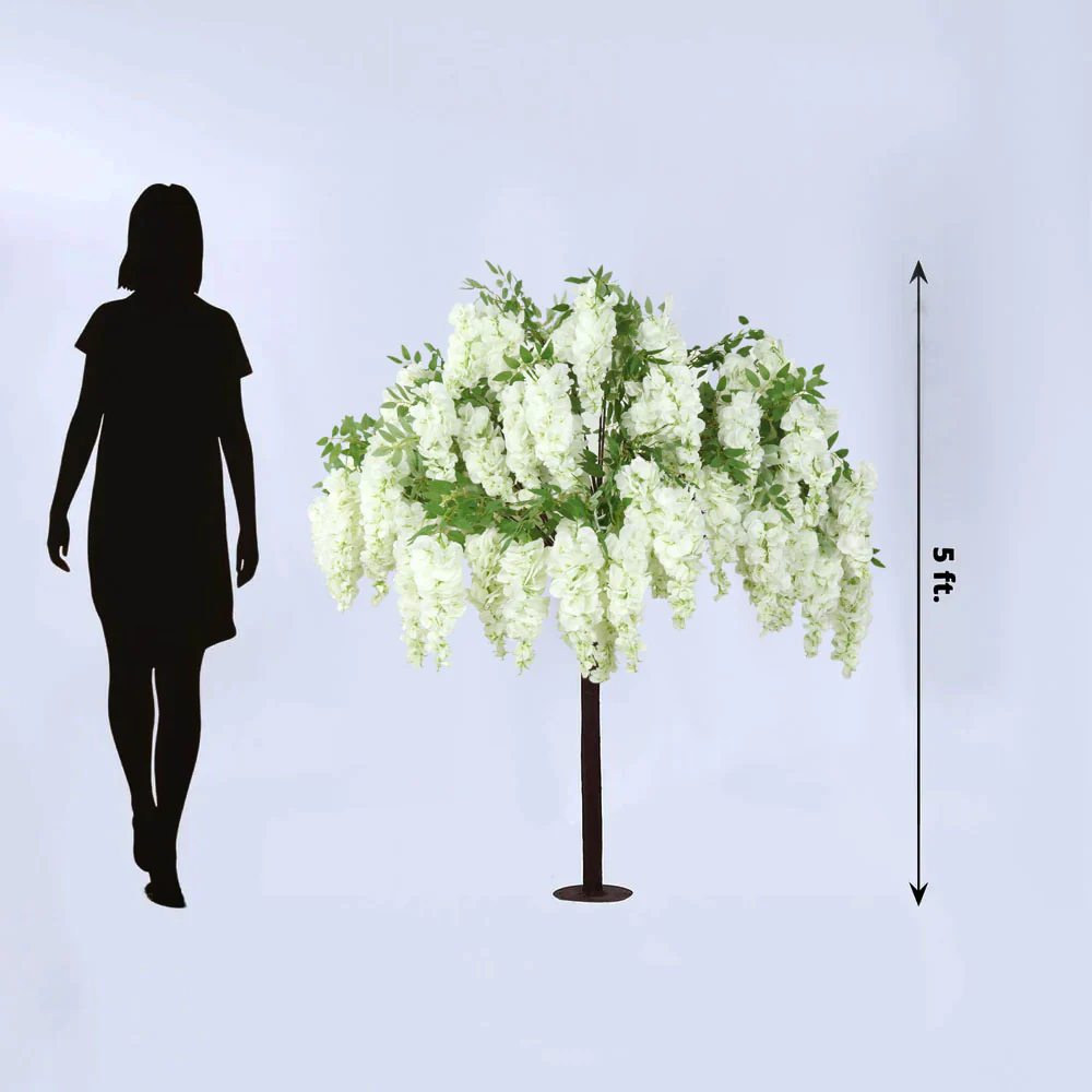5ft Freestanding White Wisteria Tree – Romantic Faux Flower Decor for Aisles & Photo Backdrops - Image 2