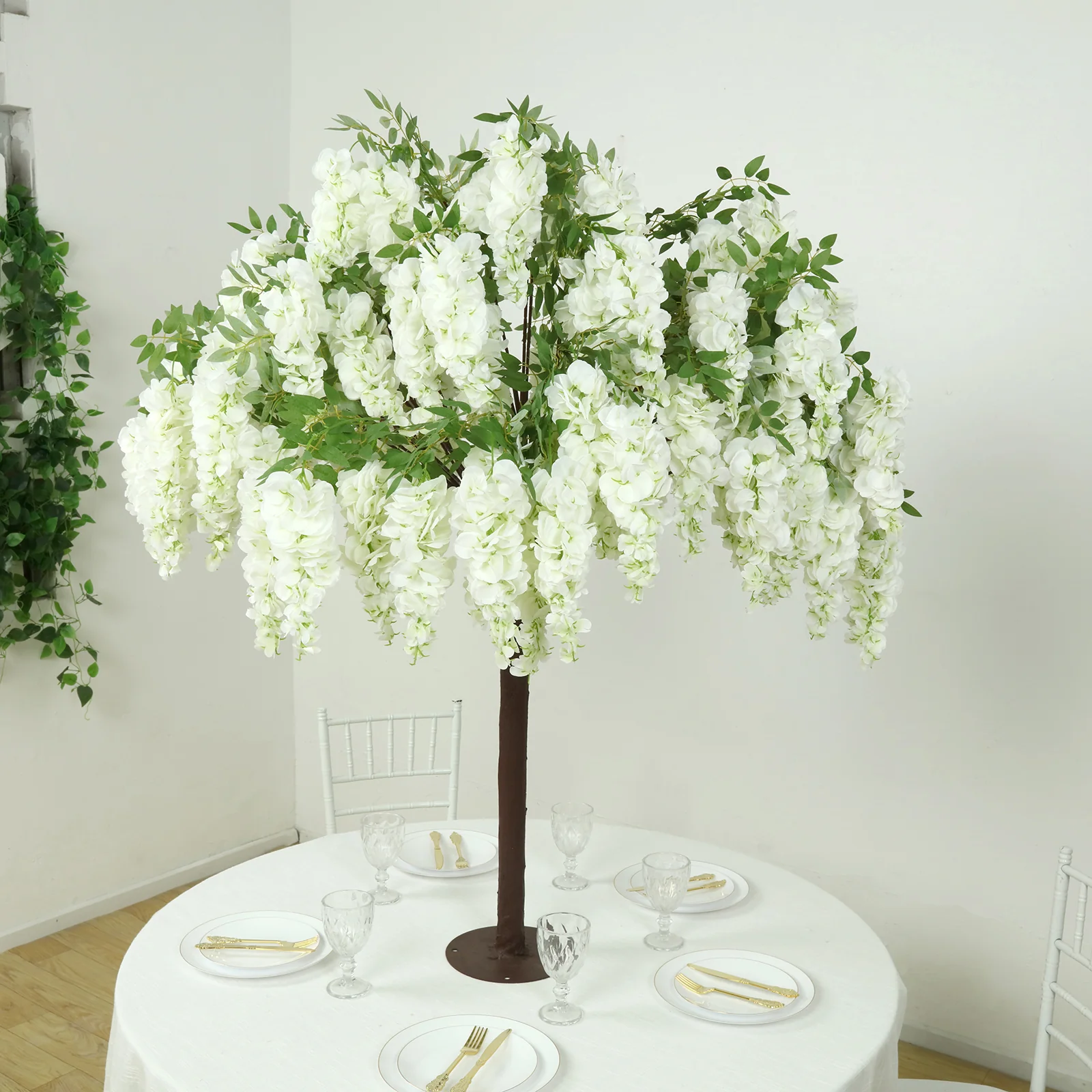 5ft Freestanding White Wisteria Tree – Romantic Faux Flower Decor for Aisles & Photo Backdrops - Image 5