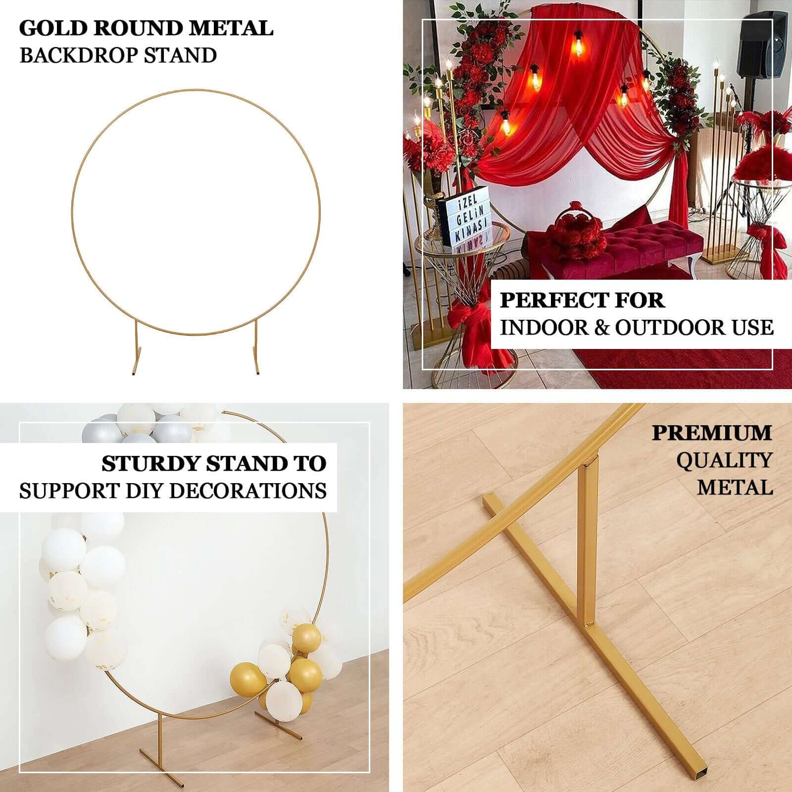 Gold Metal Balloon Circle Flower Frame Photo Backdrop, Round Wedding Arch Arbor 5ft - Image 4