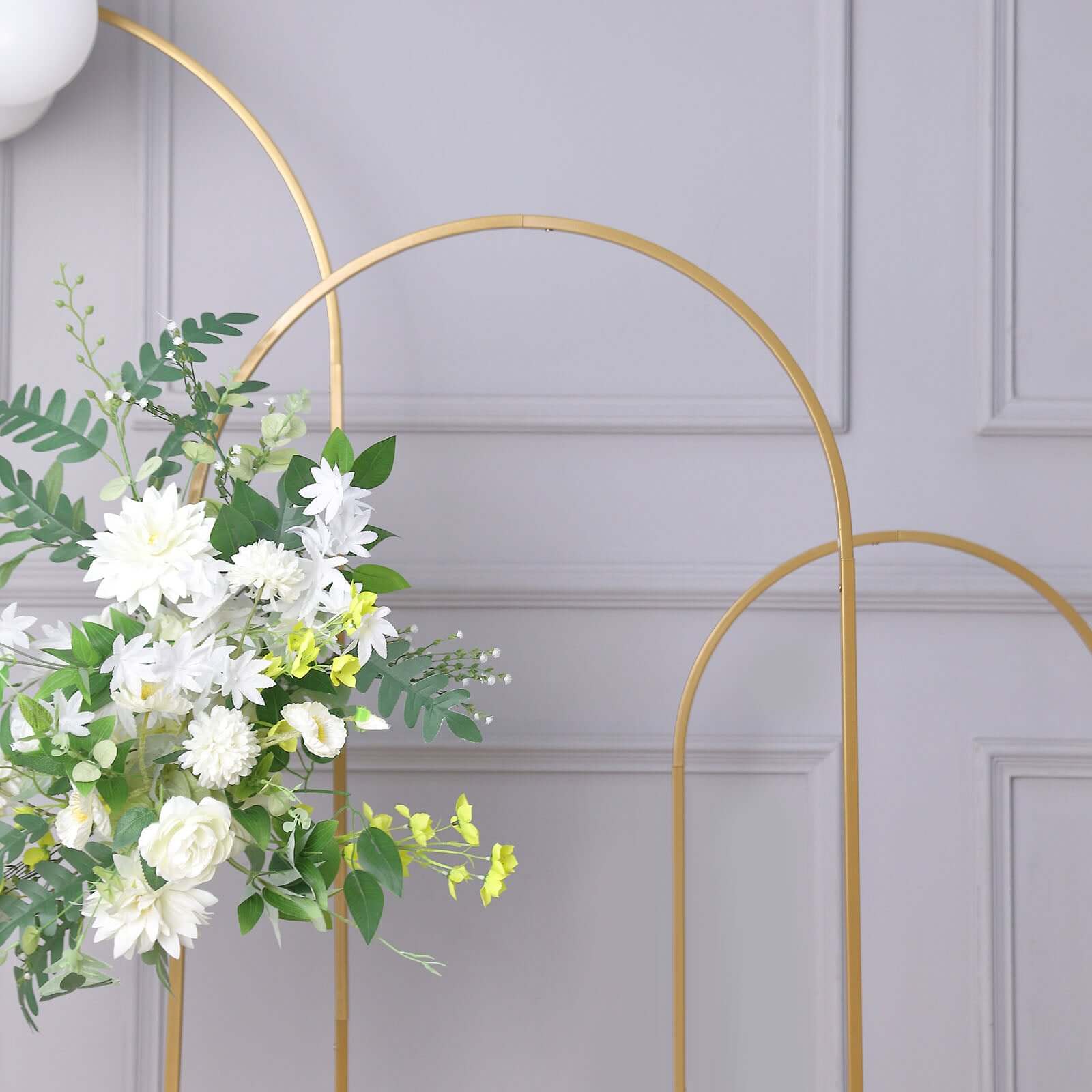 Gold Metal Wedding Arch Chiara Backdrop Stand Floral Display Frame With Round Top 5ft - Image 2