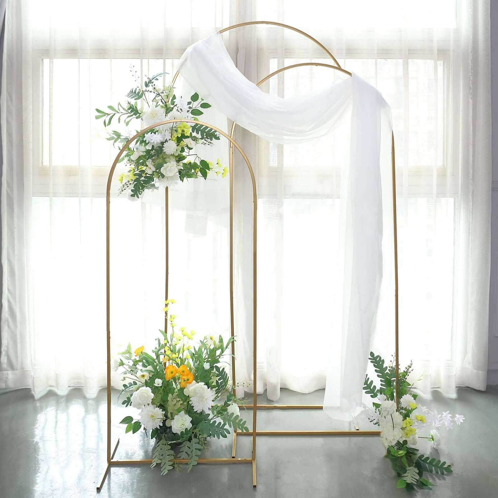 Gold Metal Wedding Arch Chiara Backdrop Stand Floral Display Frame With Round Top 5ft - Image 6
