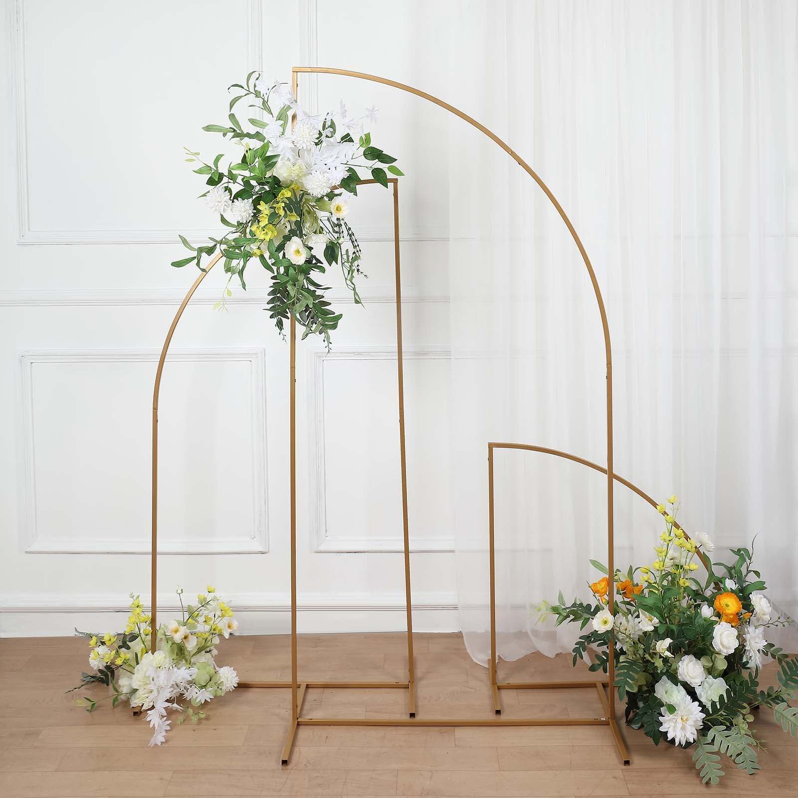 Gold Metal Wedding Arch Chiara Backdrop Stand, Half Moon Floral Frame Arbor Display 5ft - Image 6