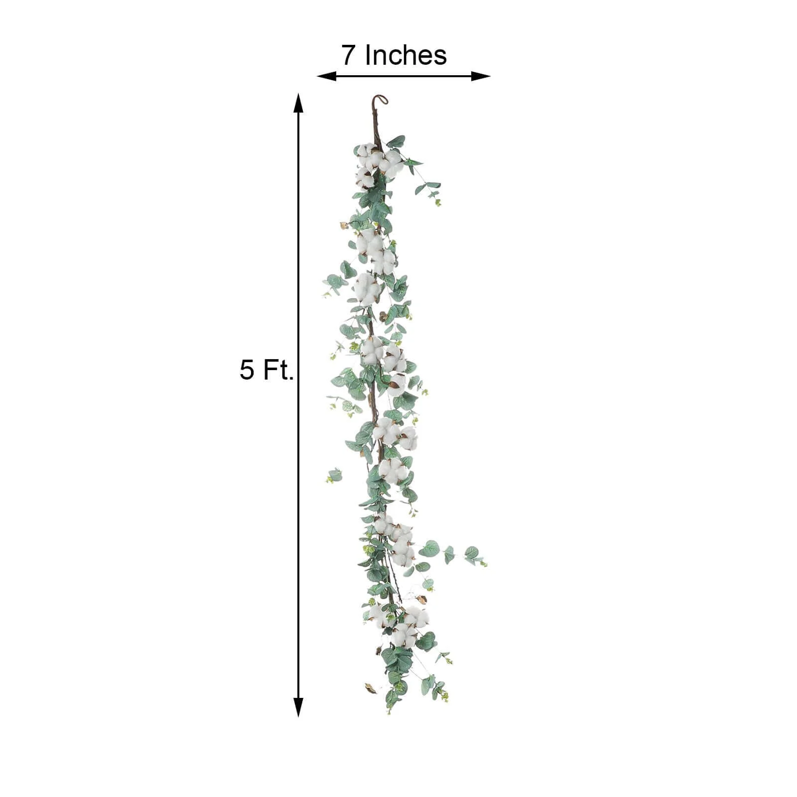 Green Artificial Eucalyptus Leaf, White Cotton Ball Garland Vine 5ft - Image 3