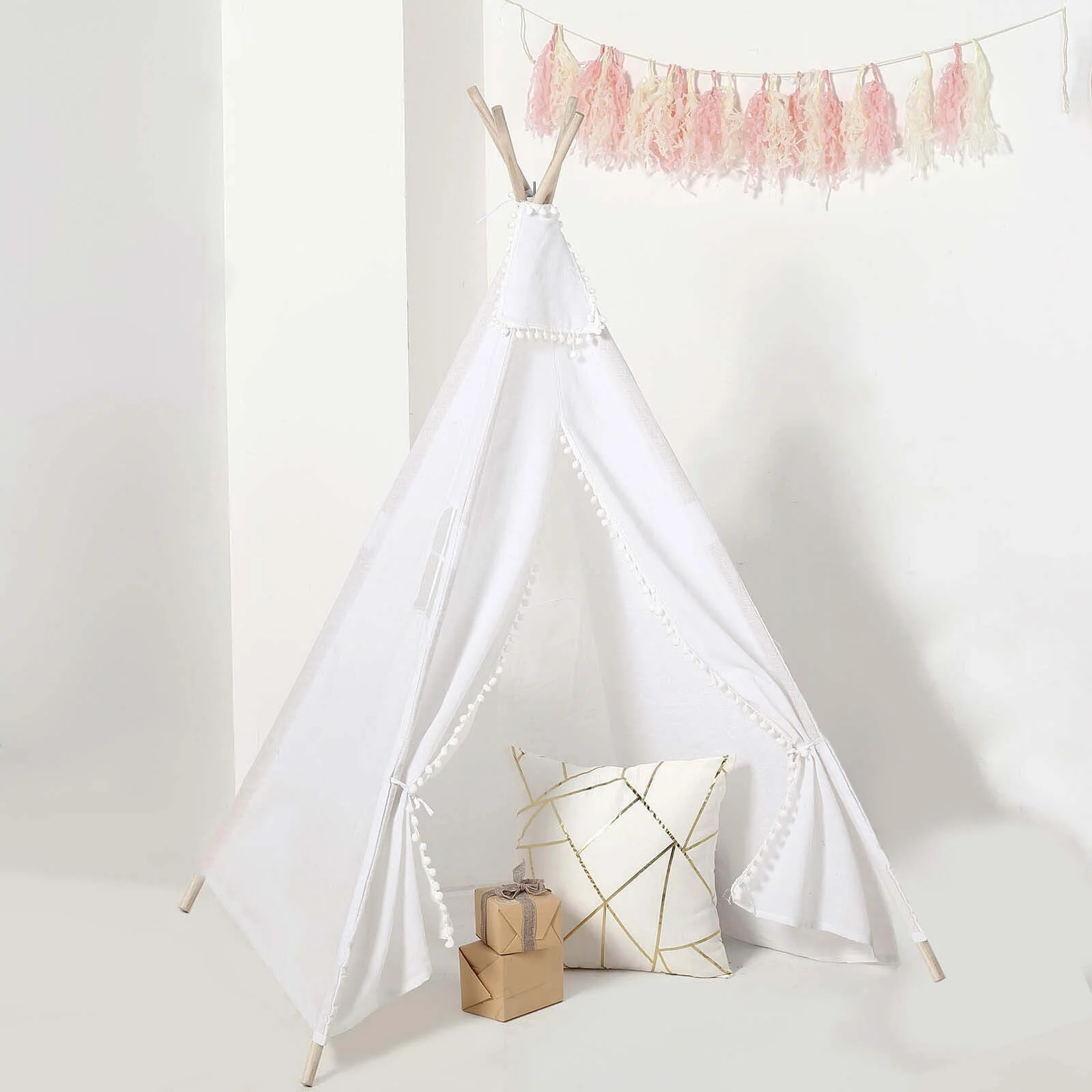 Kids Linen Teepee Play Tent, Toddler Indoor/Outdoor Playhouse With Window 5ft - Image 13