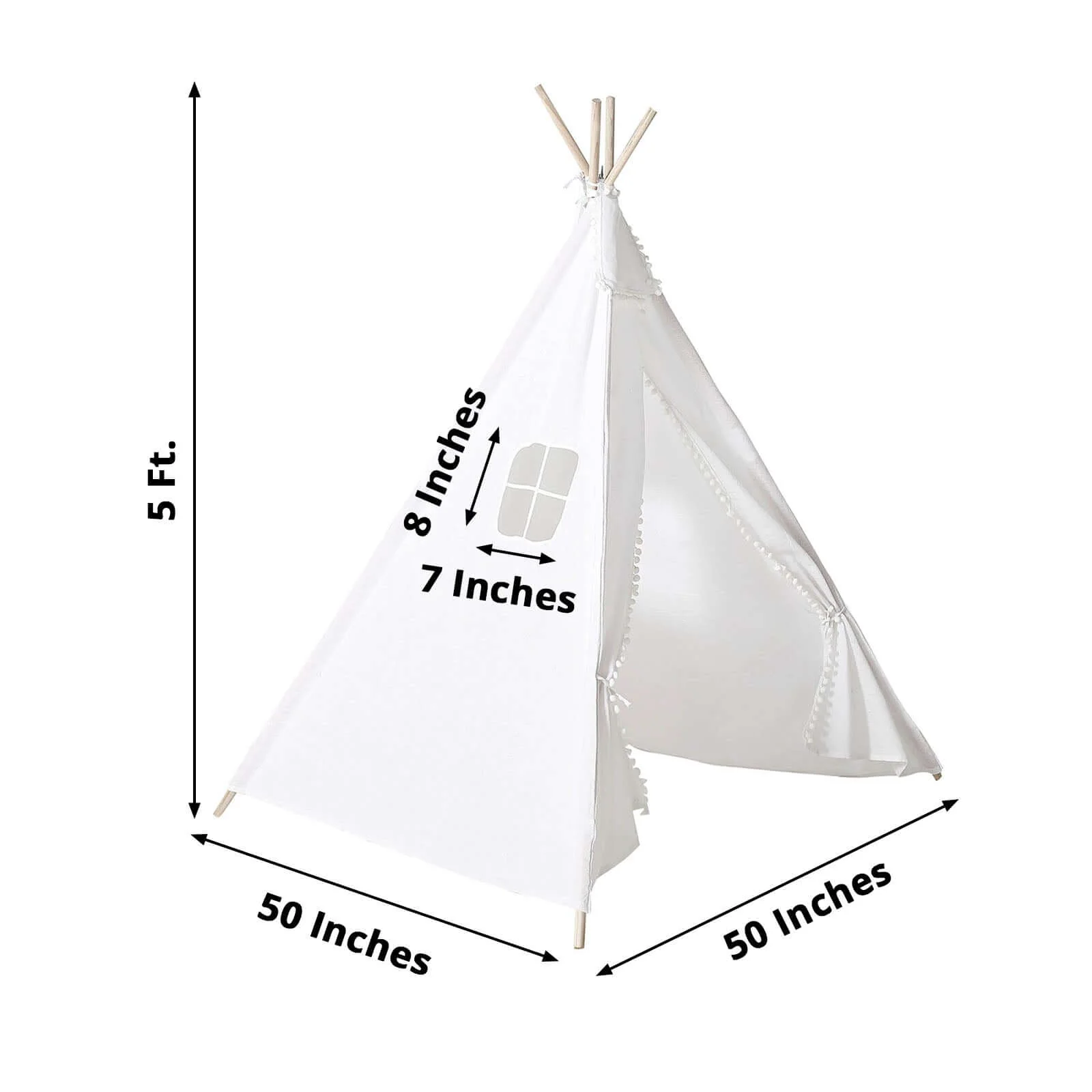 Kids Linen Teepee Play Tent, Toddler Indoor/Outdoor Playhouse With Window 5ft - Image 3