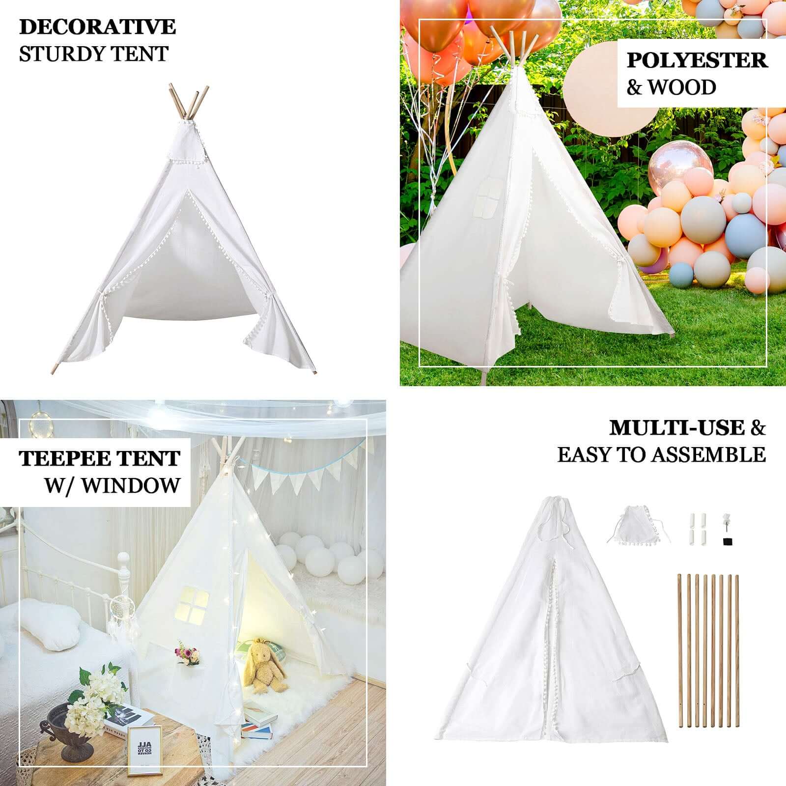 Kids Linen Teepee Play Tent, Toddler Indoor/Outdoor Playhouse With Window 5ft - Image 4