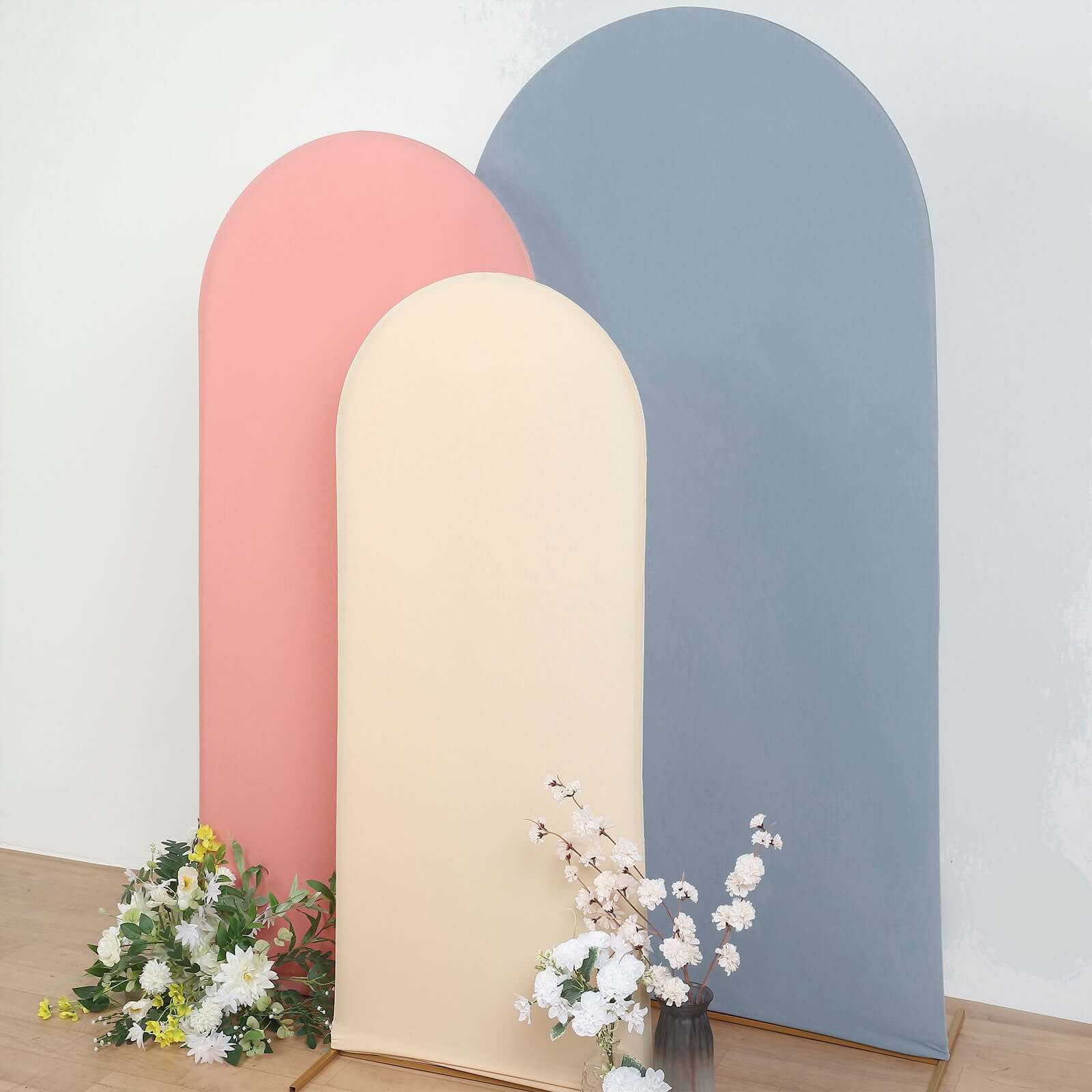 Matte Beige Spandex Fitted Wedding Arch Cover For Round Top Chiara Backdrop Stand 5ft - Image 2