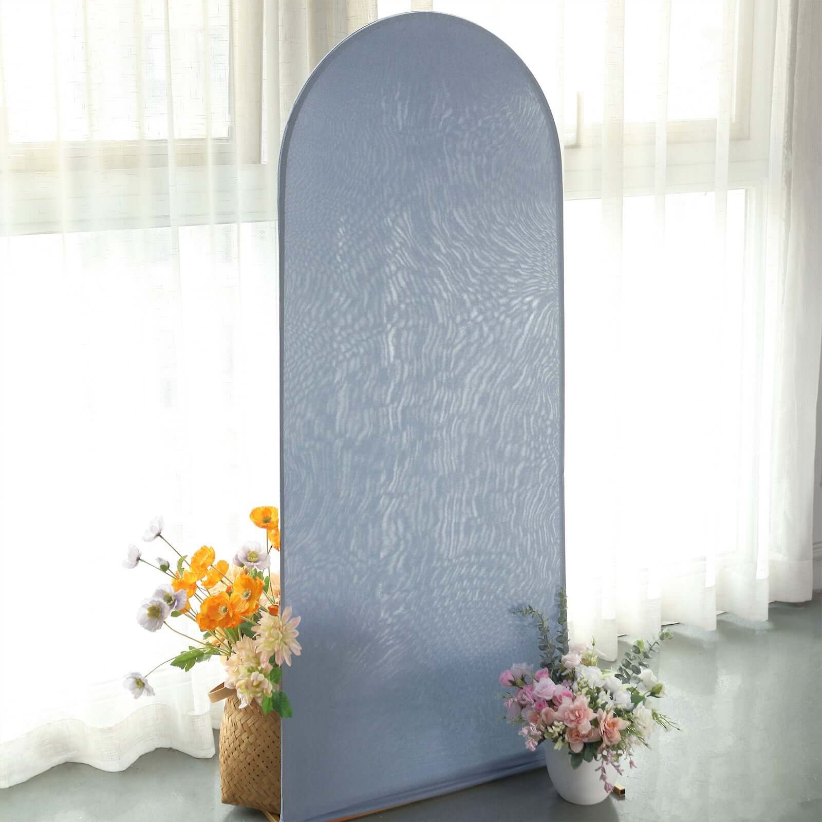 Matte Dusty Blue Spandex Fitted Wedding Arch Cover For Round Top Chiara Backdrop Stand 5ft - Image 10