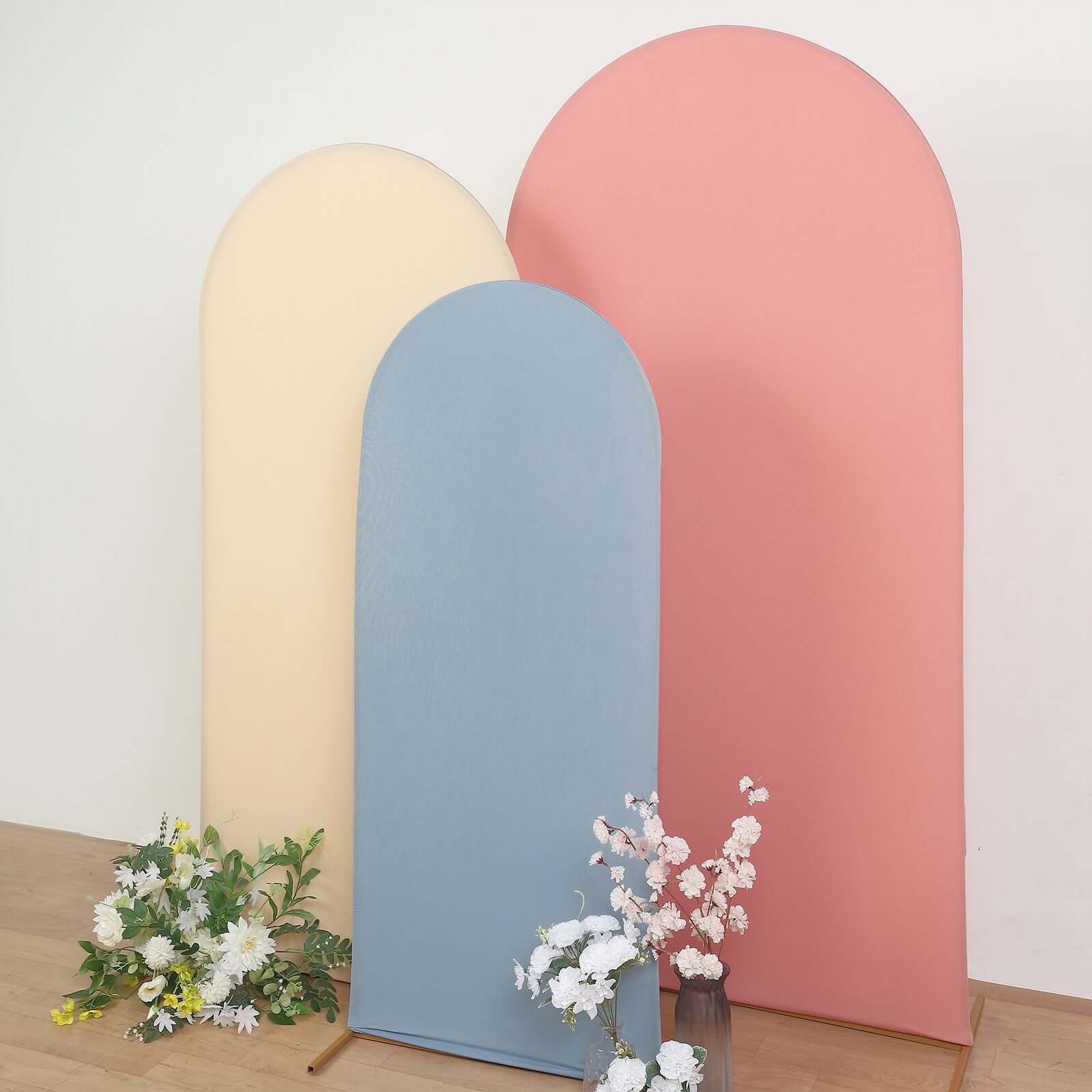 Matte Dusty Blue Spandex Fitted Wedding Arch Cover For Round Top Chiara Backdrop Stand 5ft - Image 2