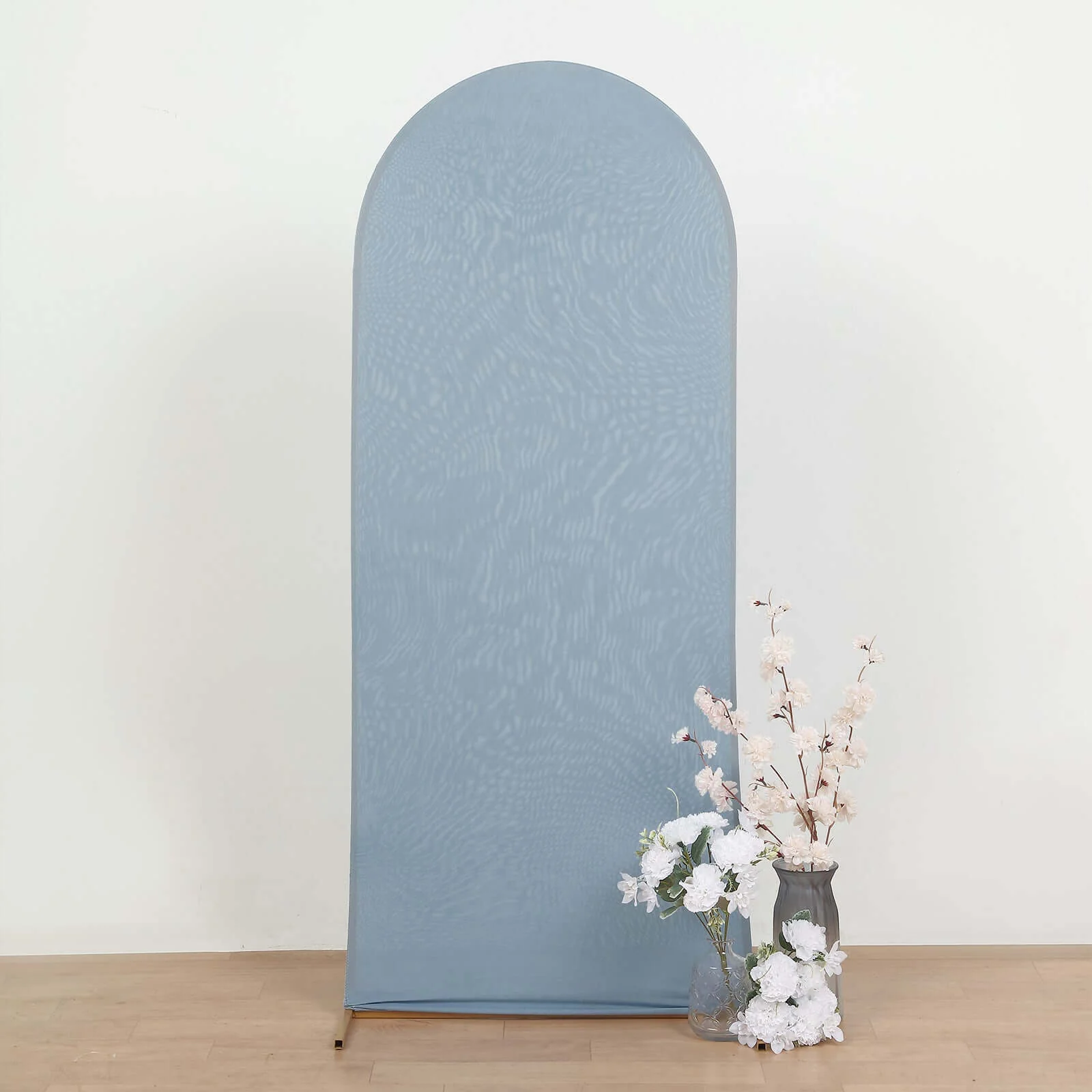 Matte Dusty Blue Spandex Fitted Wedding Arch Cover For Round Top Chiara Backdrop Stand 5ft - Image 9