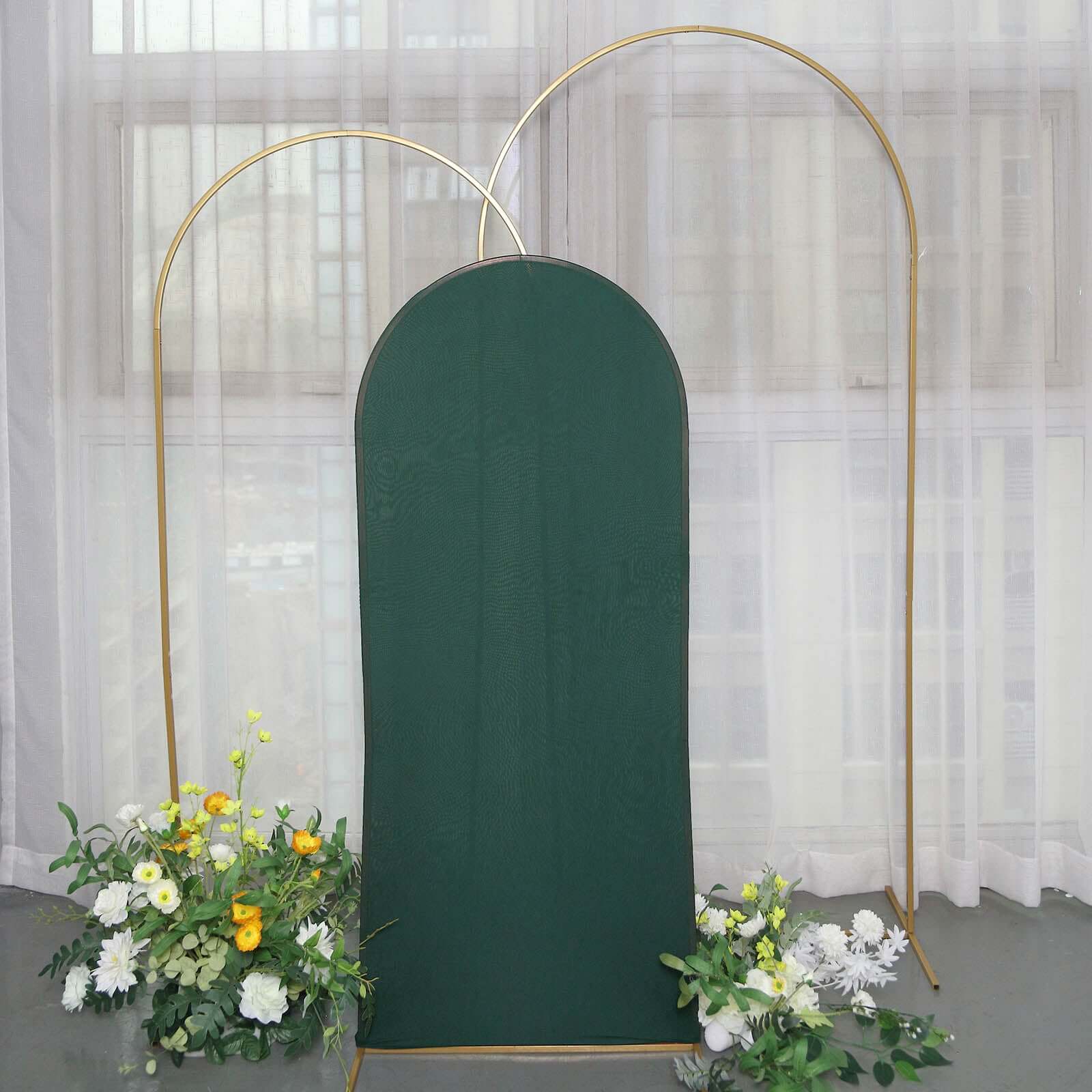 Matte Hunter Emerald Green Spandex Fitted Wedding Arch Cover For Round Top Chiara Backdrop Stand 5ft - Image 2