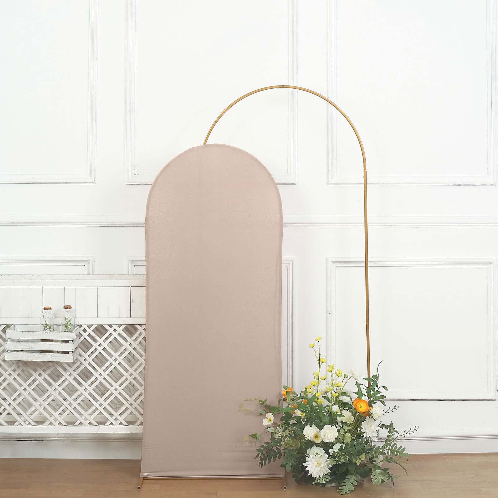 Matte Nude Spandex Fitted Wedding Arch Cover For Round Top Chiara Backdrop Stand 5ft - Image 7