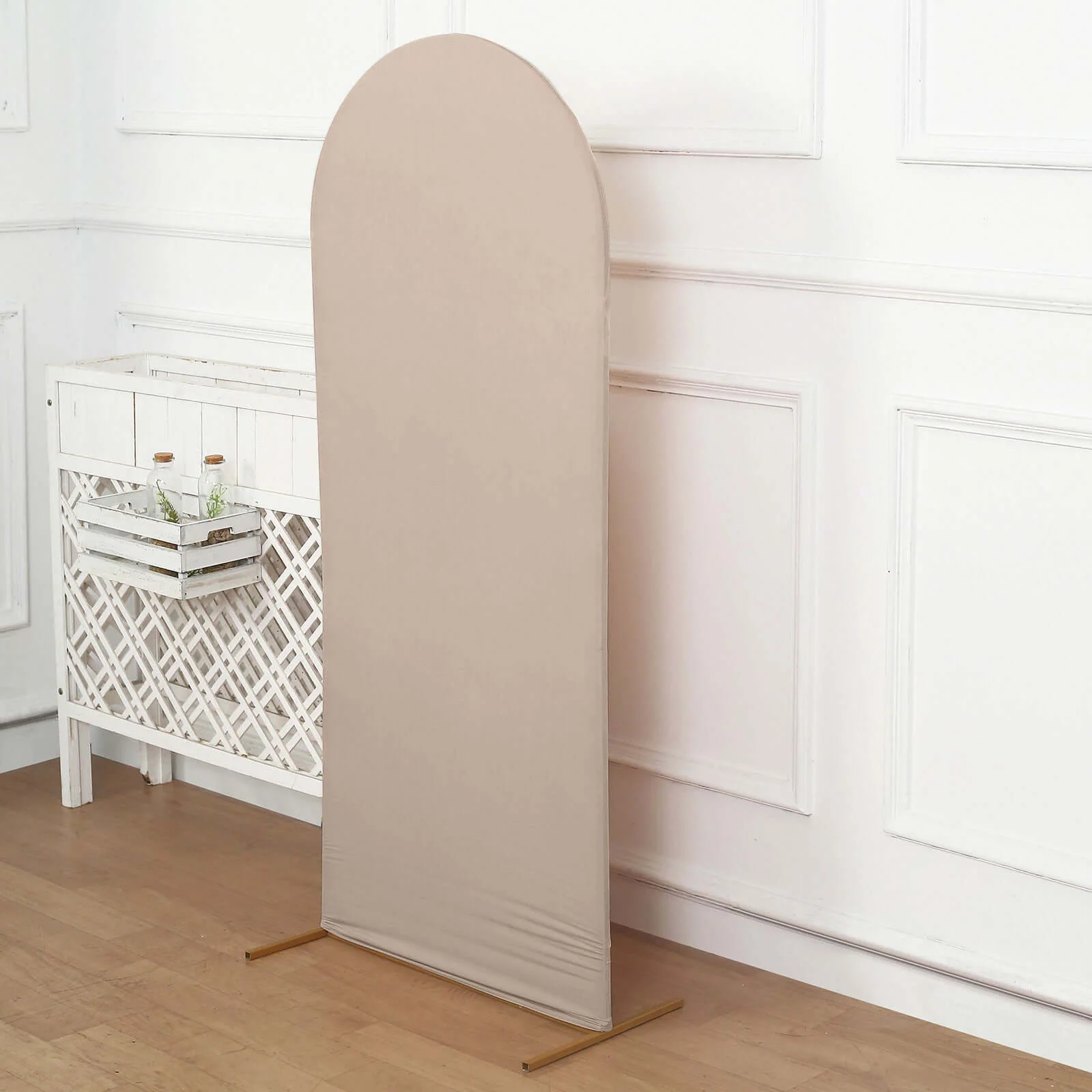 Matte Nude Spandex Fitted Wedding Arch Cover For Round Top Chiara Backdrop Stand 5ft - Image 9