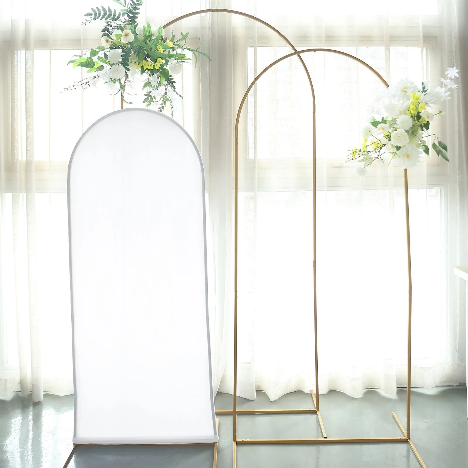 Matte White Spandex Fitted Wedding Arch Cover For Round Top Chiara Backdrop Stand 5ft - Image 7