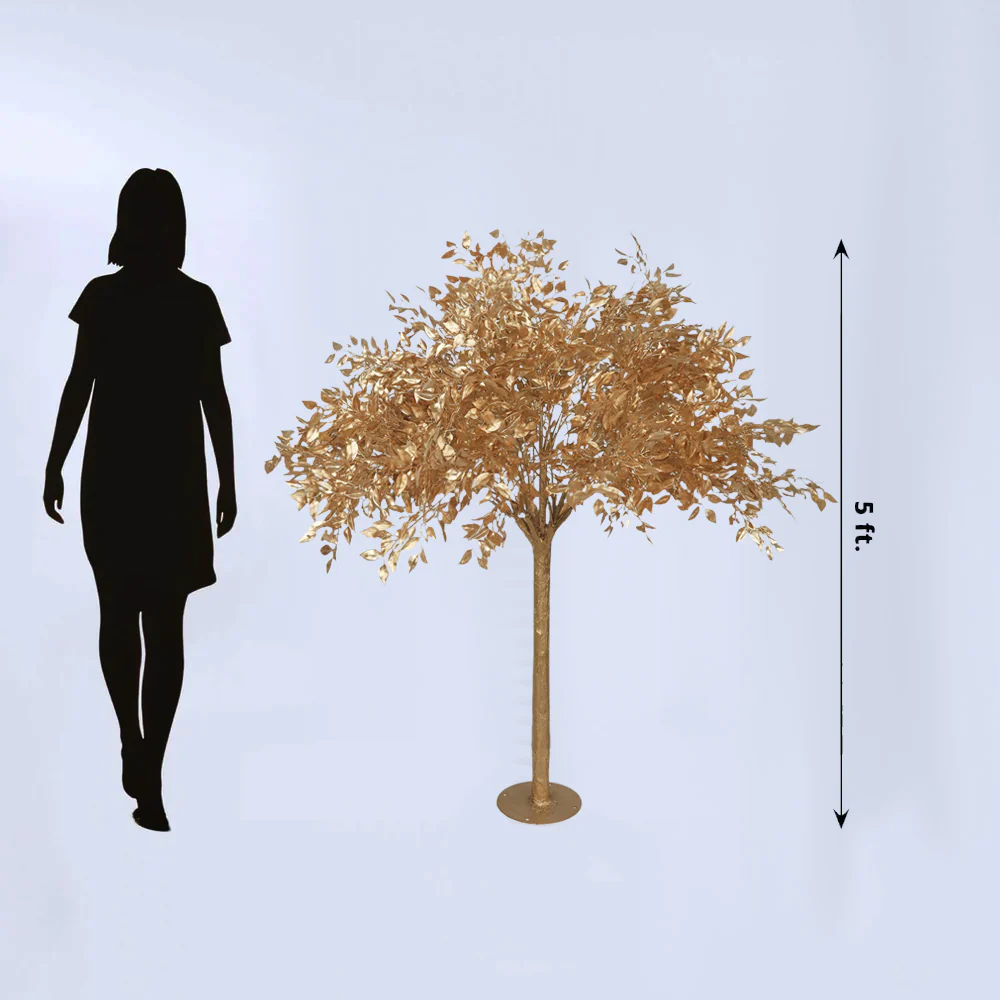 5ft Metallic Gold Faux Leaf Trees – Indoor Event Décor with Realistic Trunk Base - Image 2