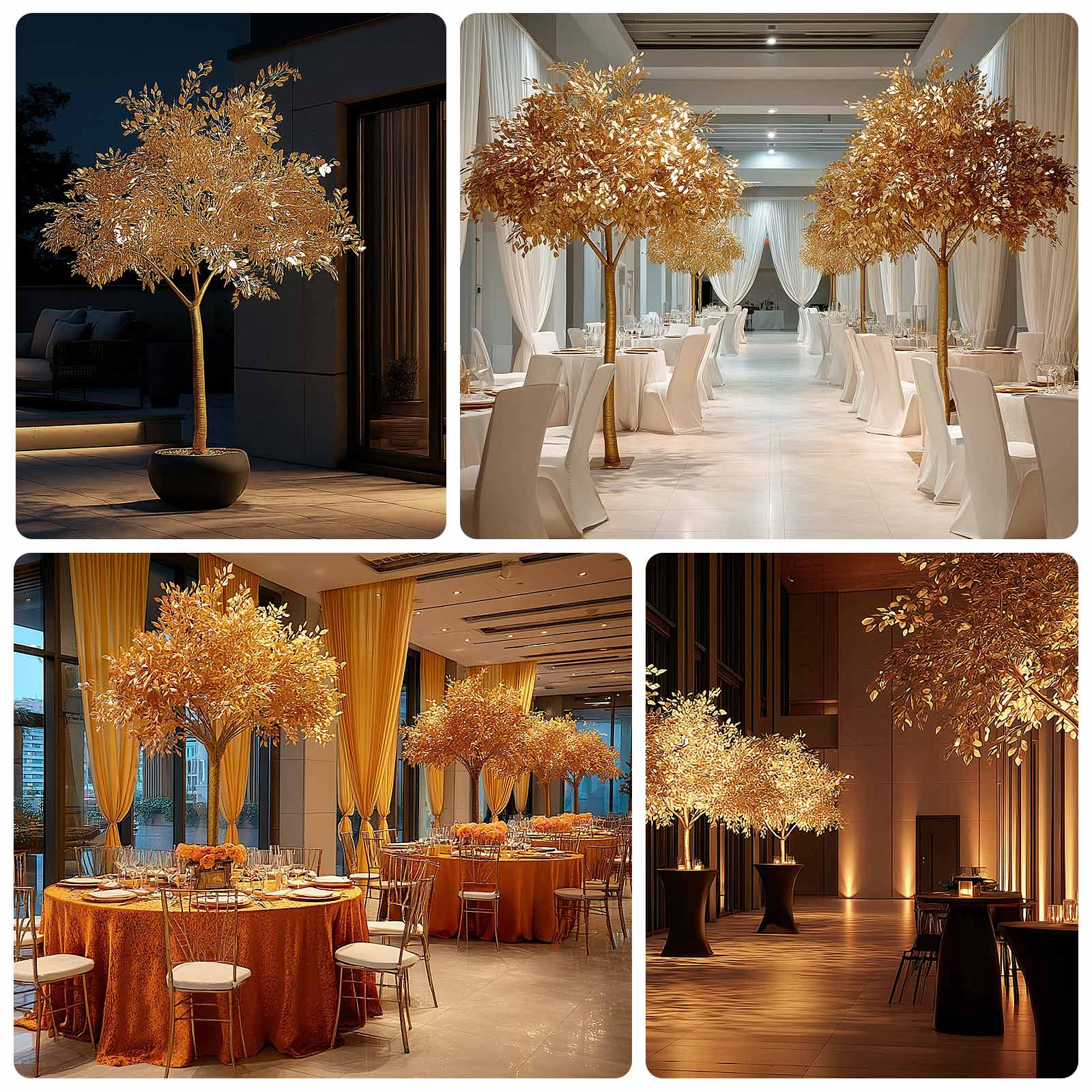 5ft Metallic Gold Faux Leaf Trees – Indoor Event Décor with Realistic Trunk Base - Image 4