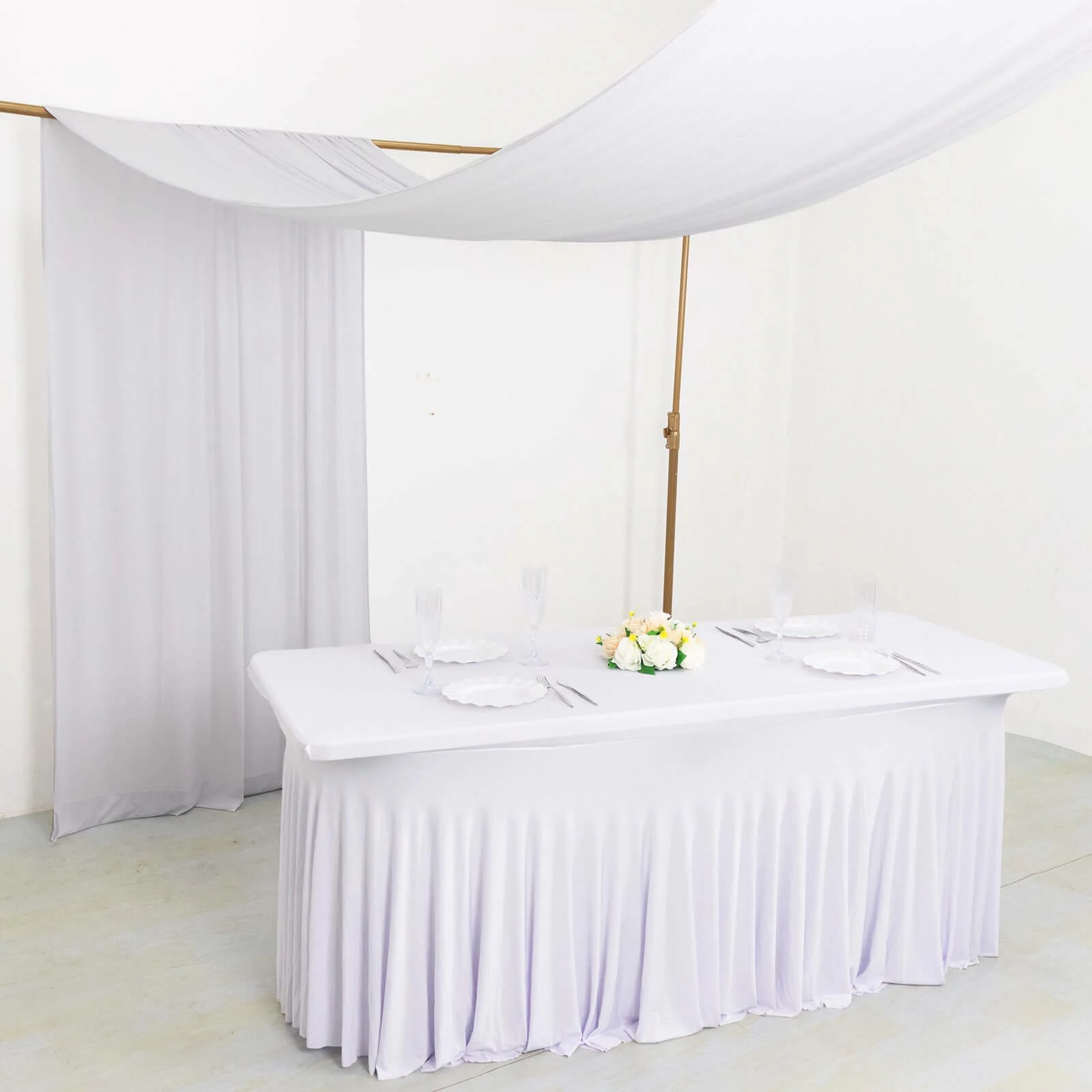 White 4-Way Stretch Spandex Backdrop Drape Curtain, Wrinkle Free Event Divider Panel with Rod Pockets - 5ftx18ft - Image 2