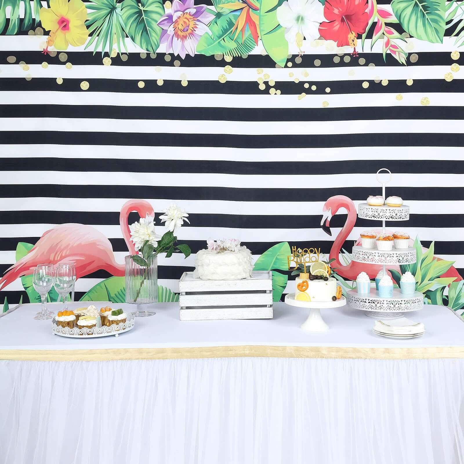 Pink Flamingo/Stripe Vinyl Photo Shoot Backdrop Banner 5ftx7ft - Image 9