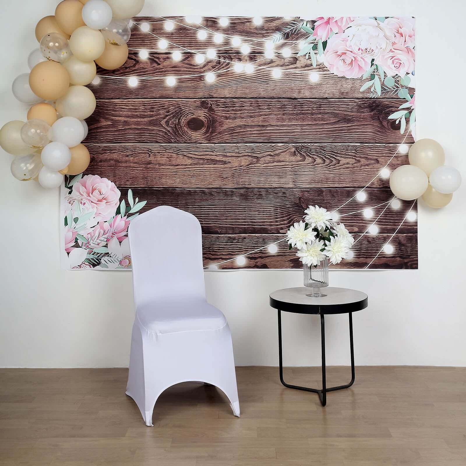 Rustic Wood and String Lights Print Vinyl Photography Backdrop 5ftx7ft