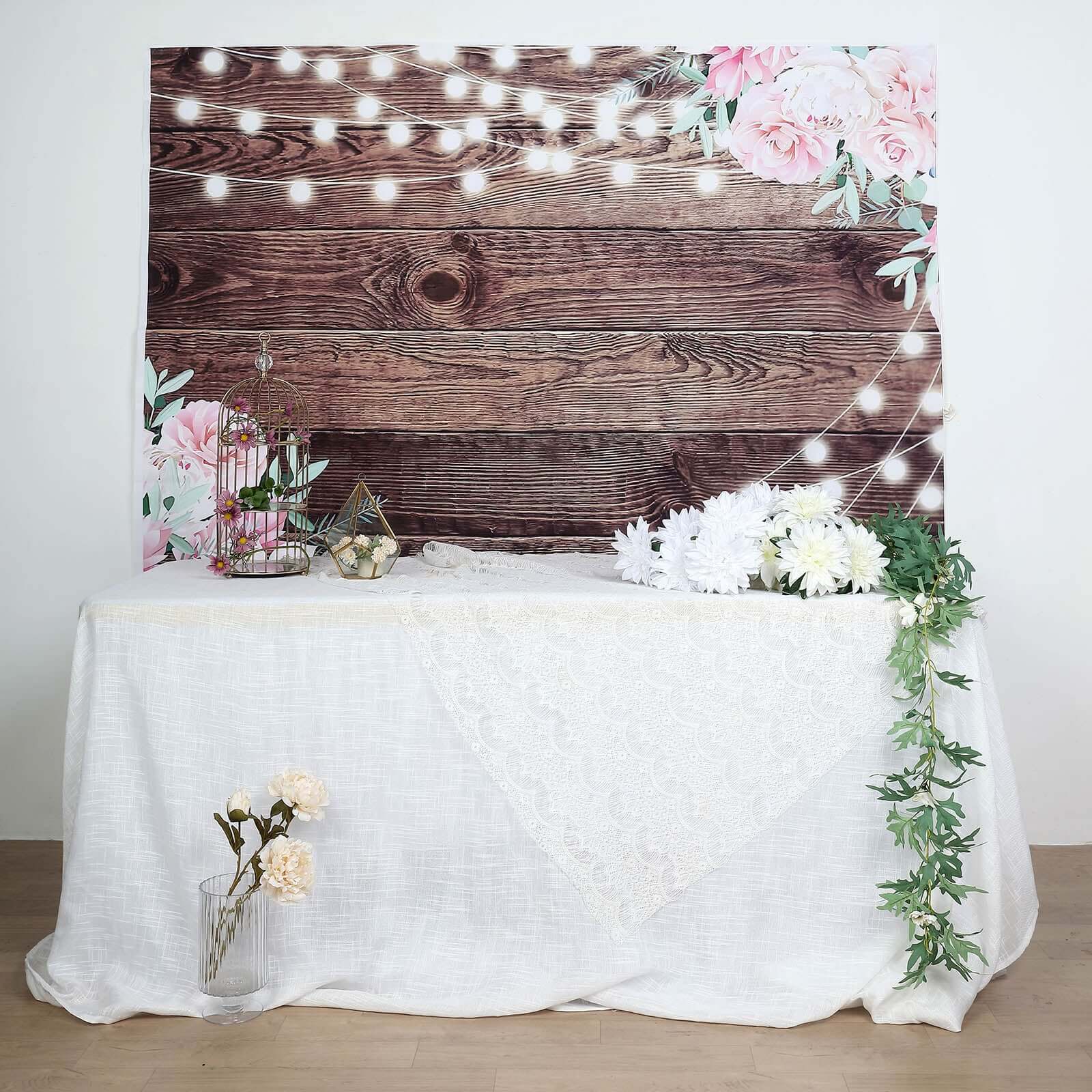 Rustic Wood and String Lights Print Vinyl Photography Backdrop 5ftx7ft - Image 11