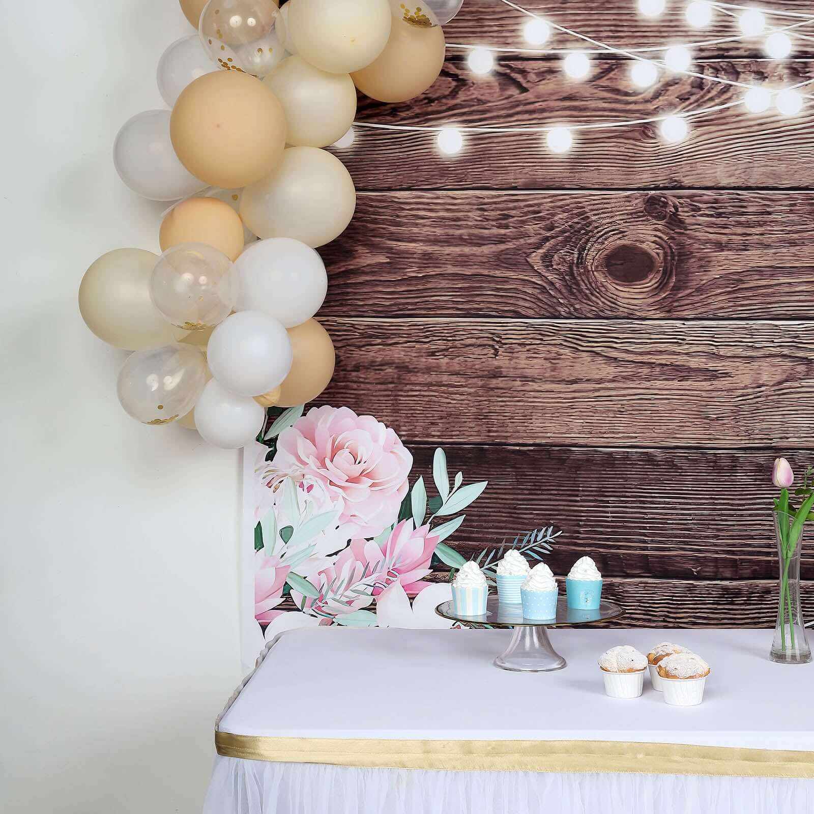Rustic Wood and String Lights Print Vinyl Photography Backdrop 5ftx7ft - Image 8