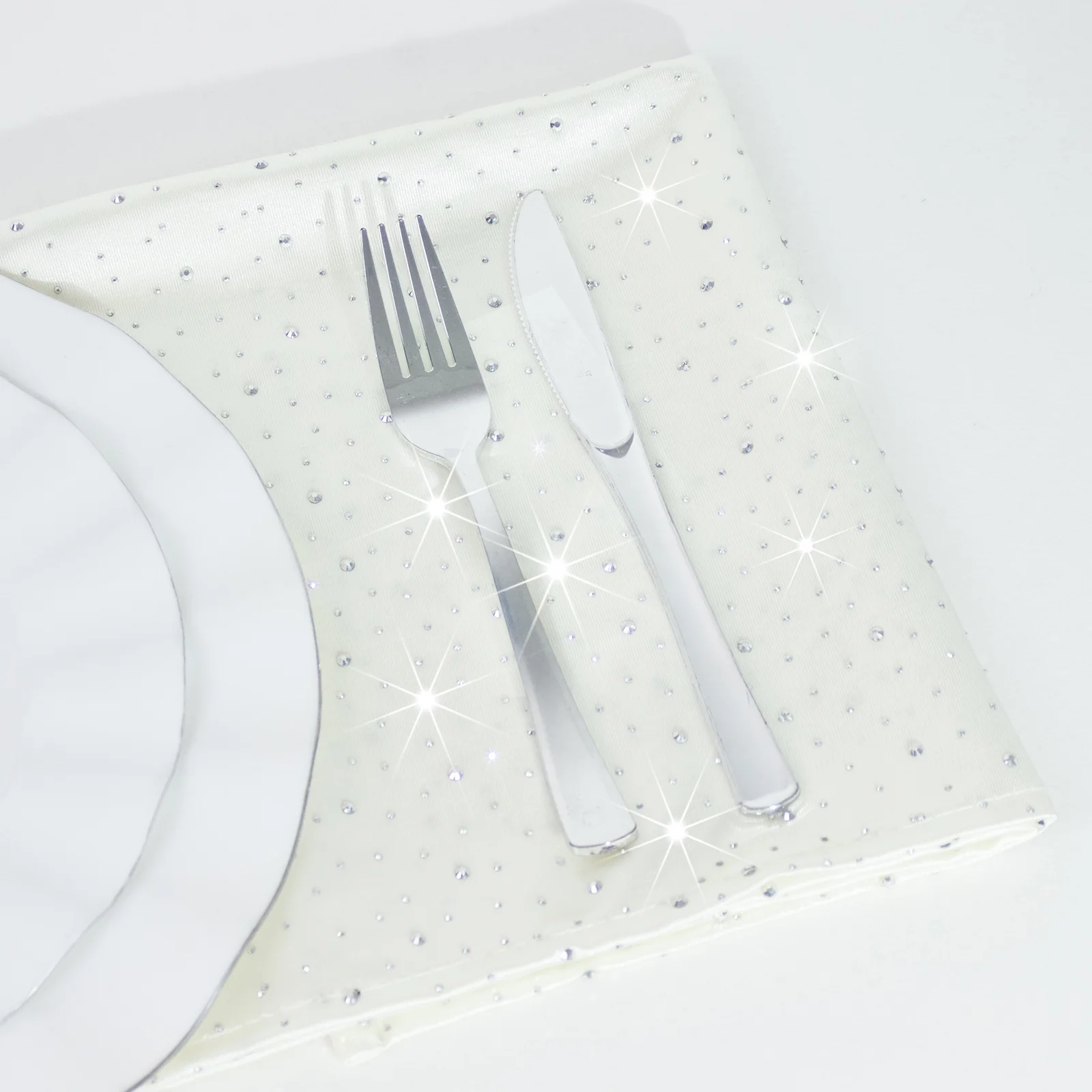 5-Pack Scuba Polyester Napkins with Rhinestone Accents – Pearl White 20"x20" Wrinkle-Free Reusable Cloth Napkins - Image 6