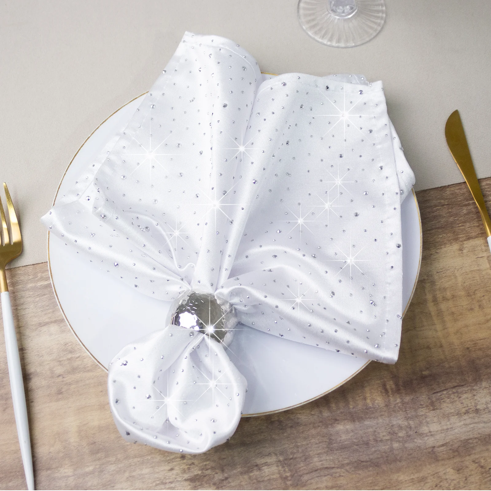 5-Pack Scuba Polyester Napkins with Rhinestone Accents – White 20"x20" Wrinkle-Free Reusable Cloth Napkins - Image 4