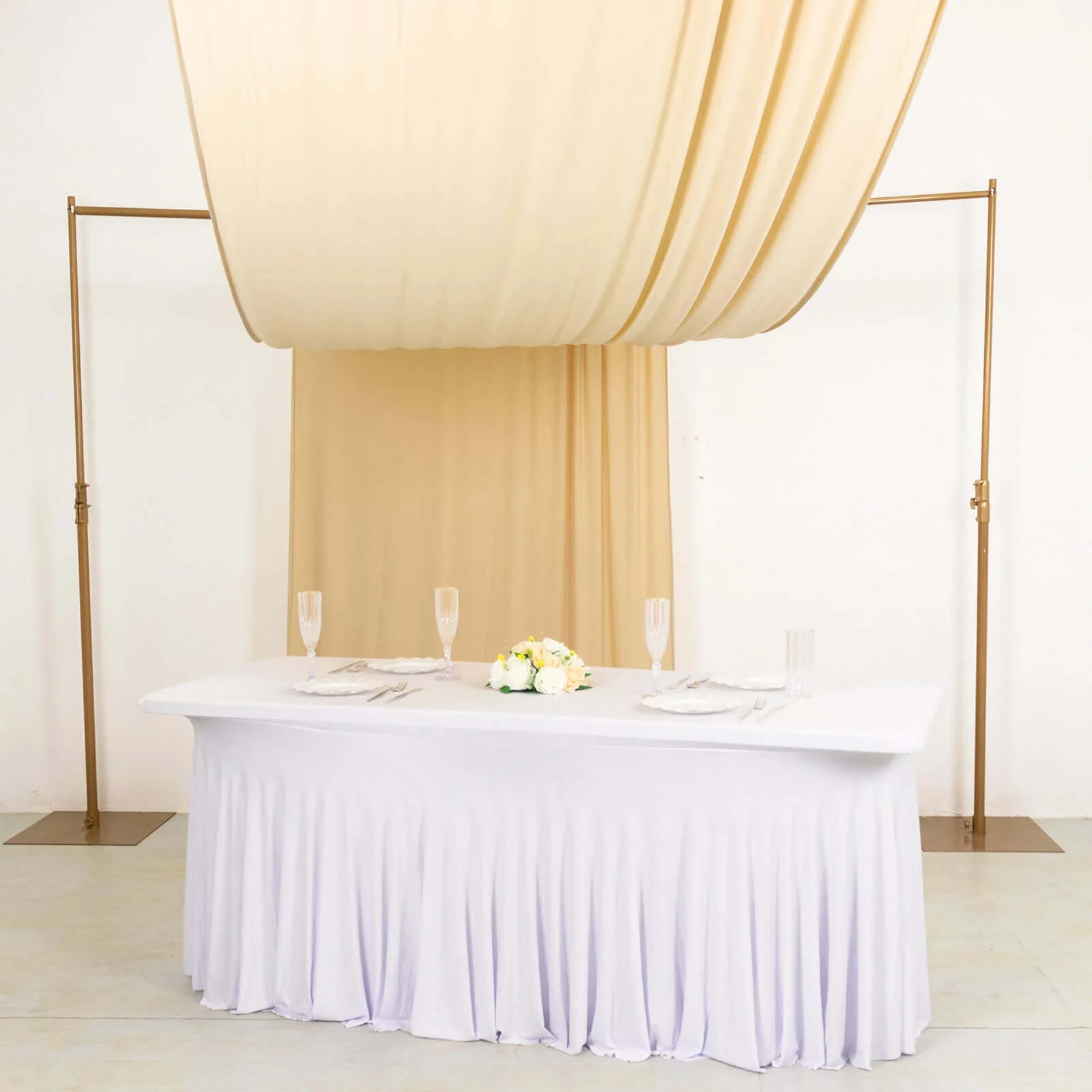 Beige 4-Way Stretch Spandex Backdrop Drape Curtain, Wrinkle Free Event Divider Panel with Rod Pockets - 5ftx18ft - Image 7
