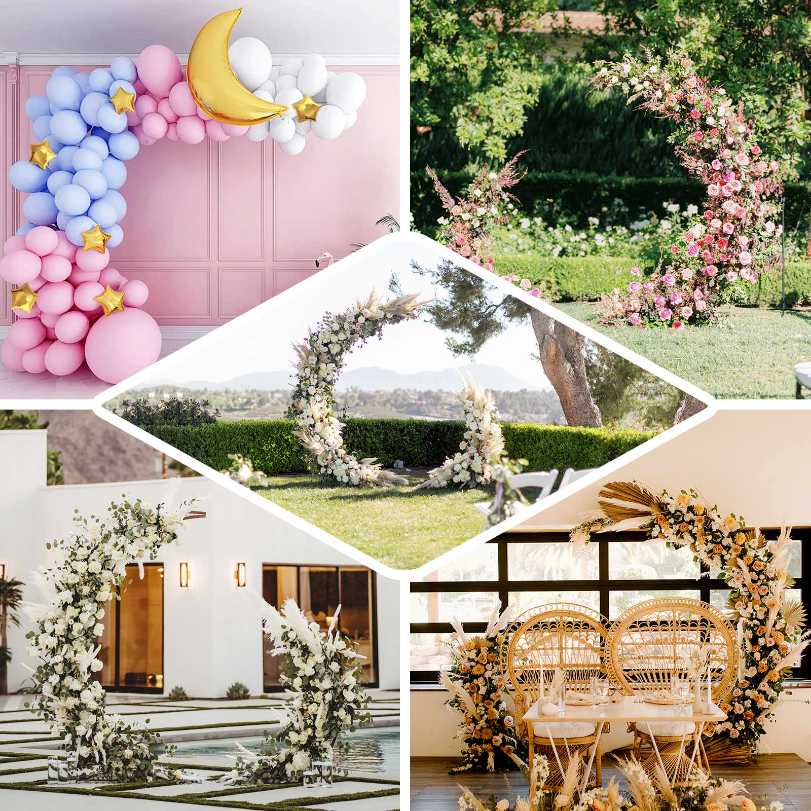 Gold Metal Half Crescent Moon Wedding Arch Flower Stand, Curved Arbor Balloon Frame 6.5ft - Image 4