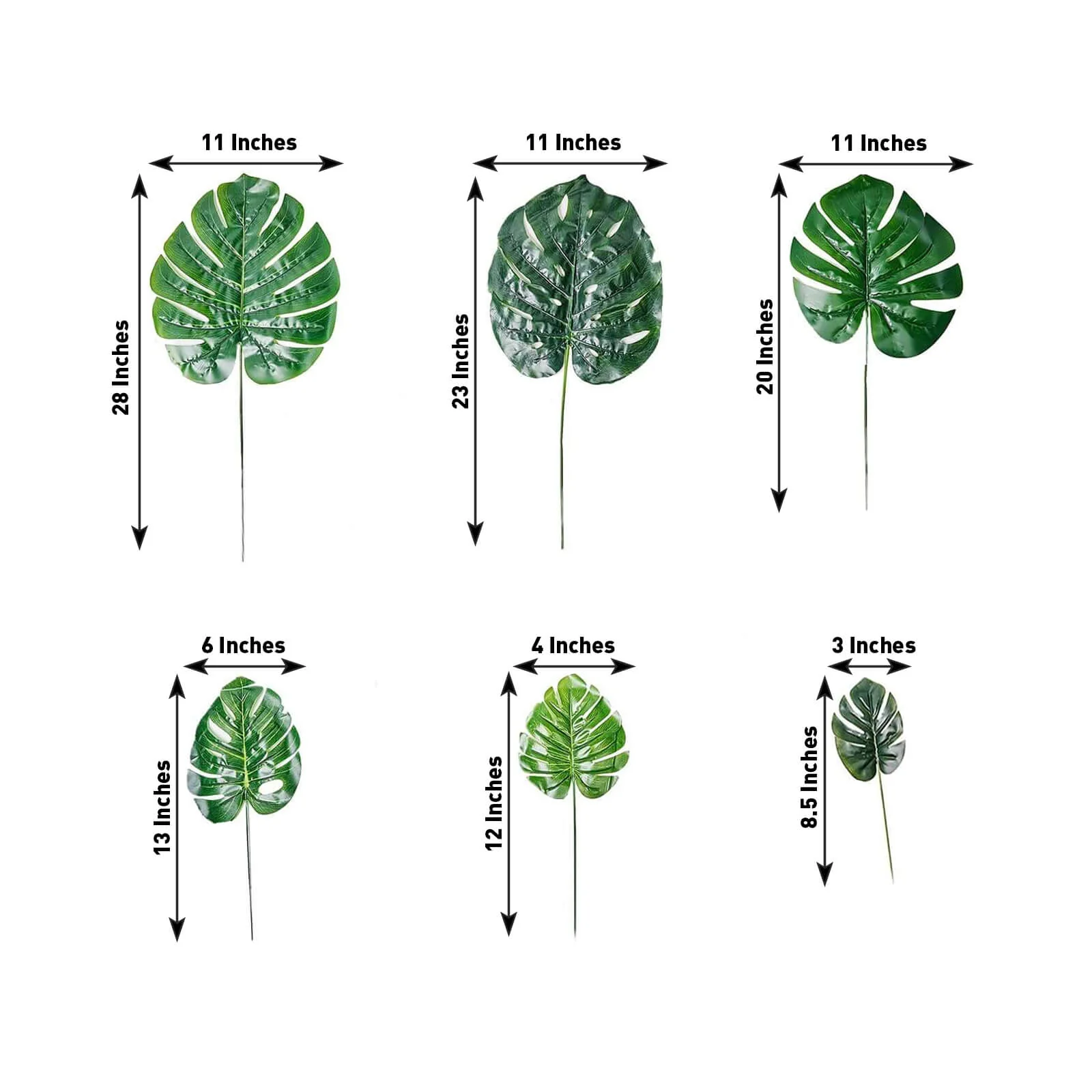 6 Stems Assorted Green Artificial Silk Tropical Monstera Leaf Plants - Image 3