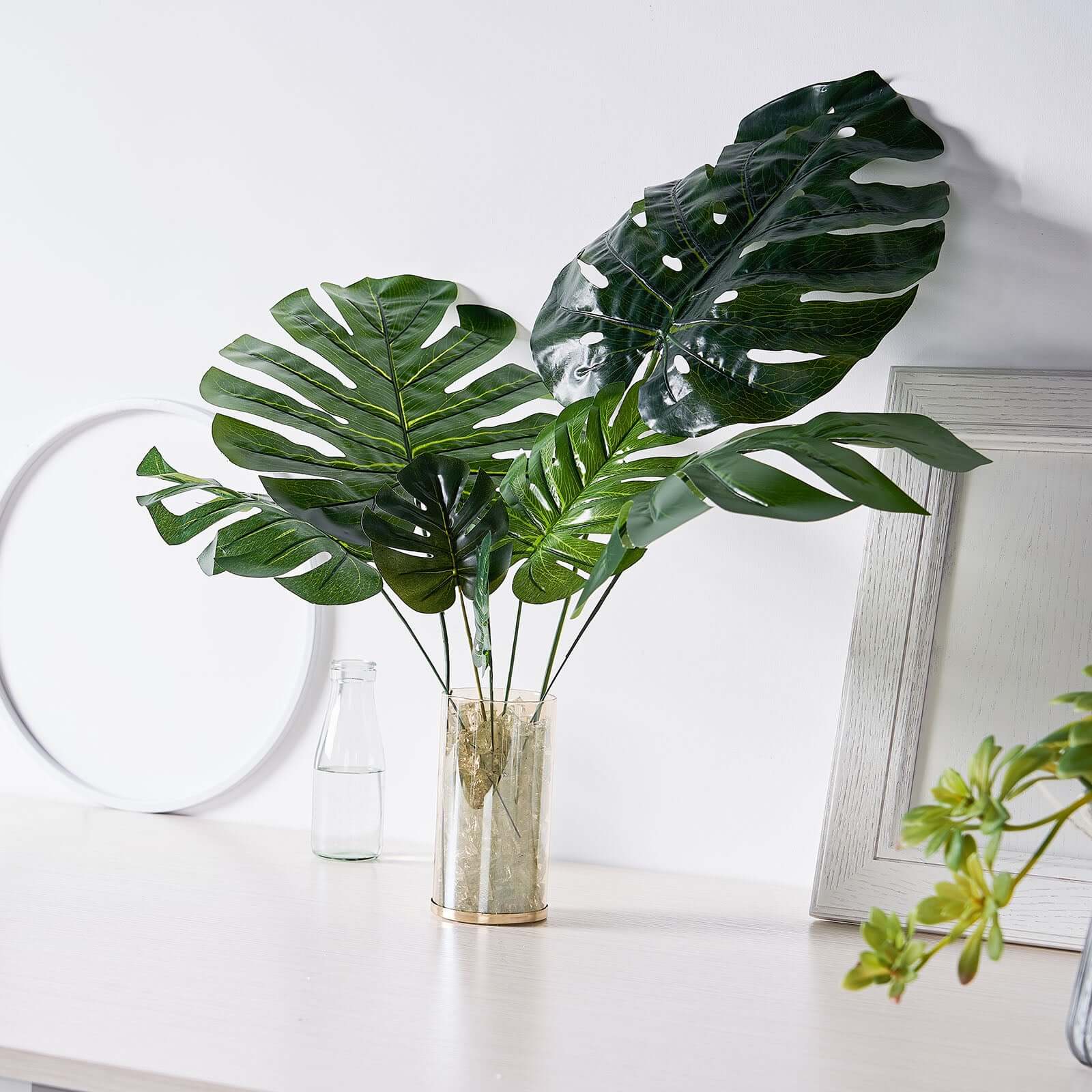 6 Stems Assorted Green Artificial Silk Tropical Monstera Leaf Plants - Image 8