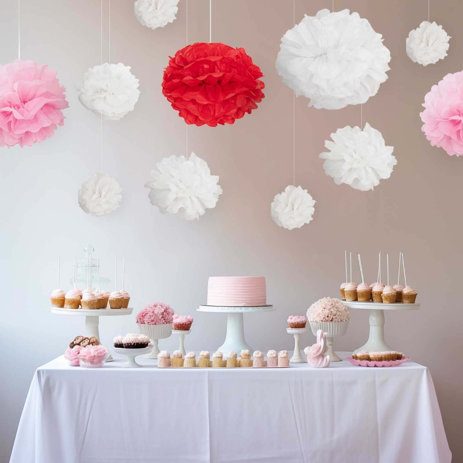 6 Pack White Tissue Paper Pom Poms Flower Balls, Ceiling Wall Hanging Decorations 10" - Image 12