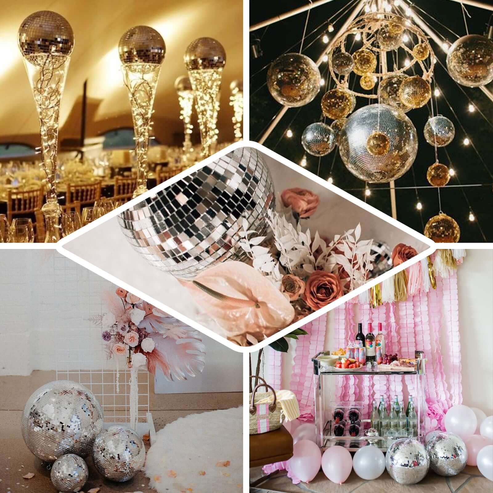 6 Pack Rose Gold Foam Disco Mirror Ball With Hanging Strings, Holiday Christmas Ornaments 2" - Image 5