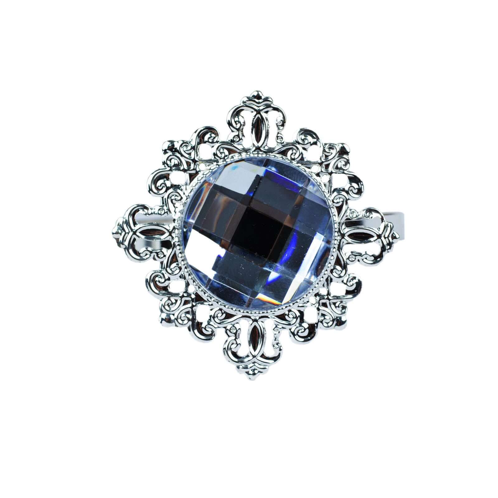 6 Pack Silver Metal Clear Diamond Bling Napkin Holders, Crystal Rhinestone Napkin Rings 2" - Image 7