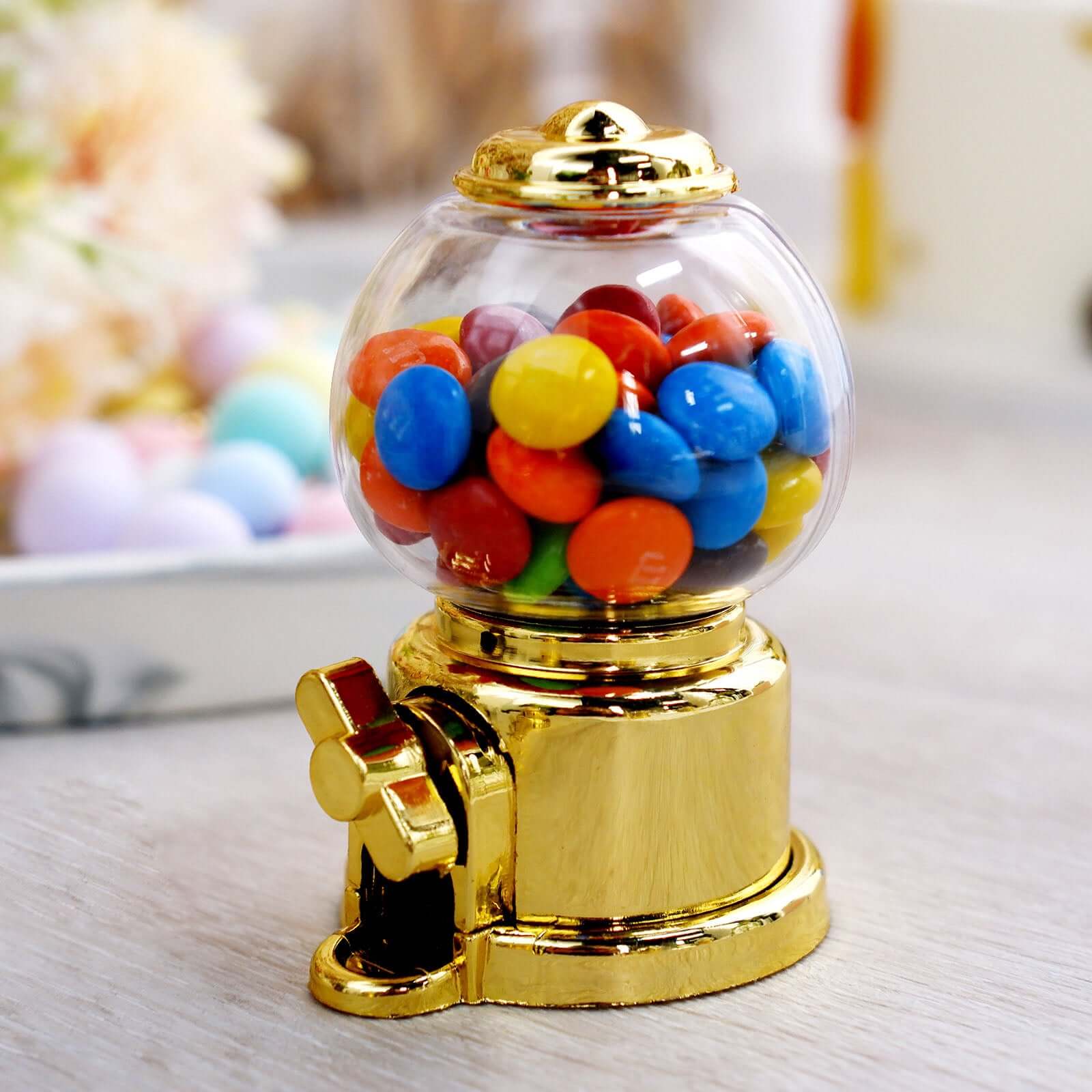 6 Pack Clear Gold Mini Gumball Machine Candy Container Gift Boxes, Small Treats Party Favor Boxes 3.5" - Image 2