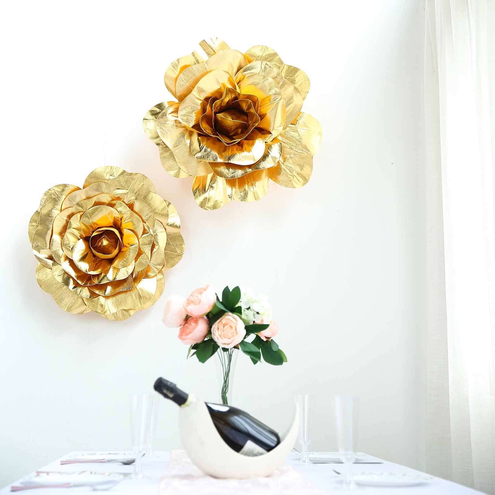 6 Pack Metallic Gold Real Touch Artificial Foam DIY Craft Roses 8" - Image 2
