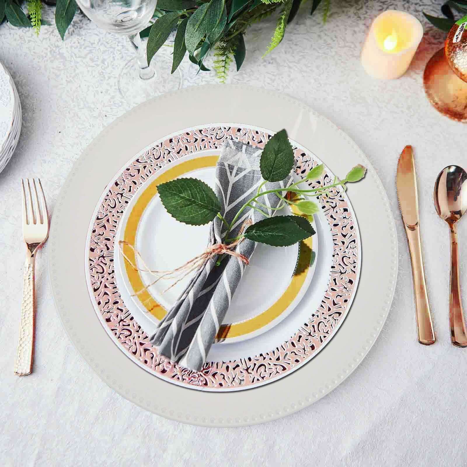 6-Pack Acrylic Charger Plates 13" Round White Beaded Rim - Dinner Charger Event Tabletop Decor - Image 2
