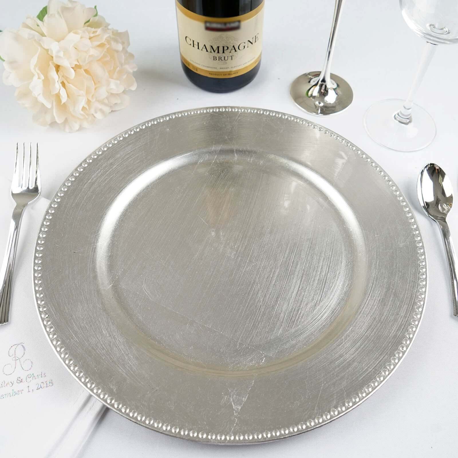 6-Pack Acrylic Charger Plates 13" Round Silver Beaded Rim - Dinner Charger Tabletop Decor - Image 7