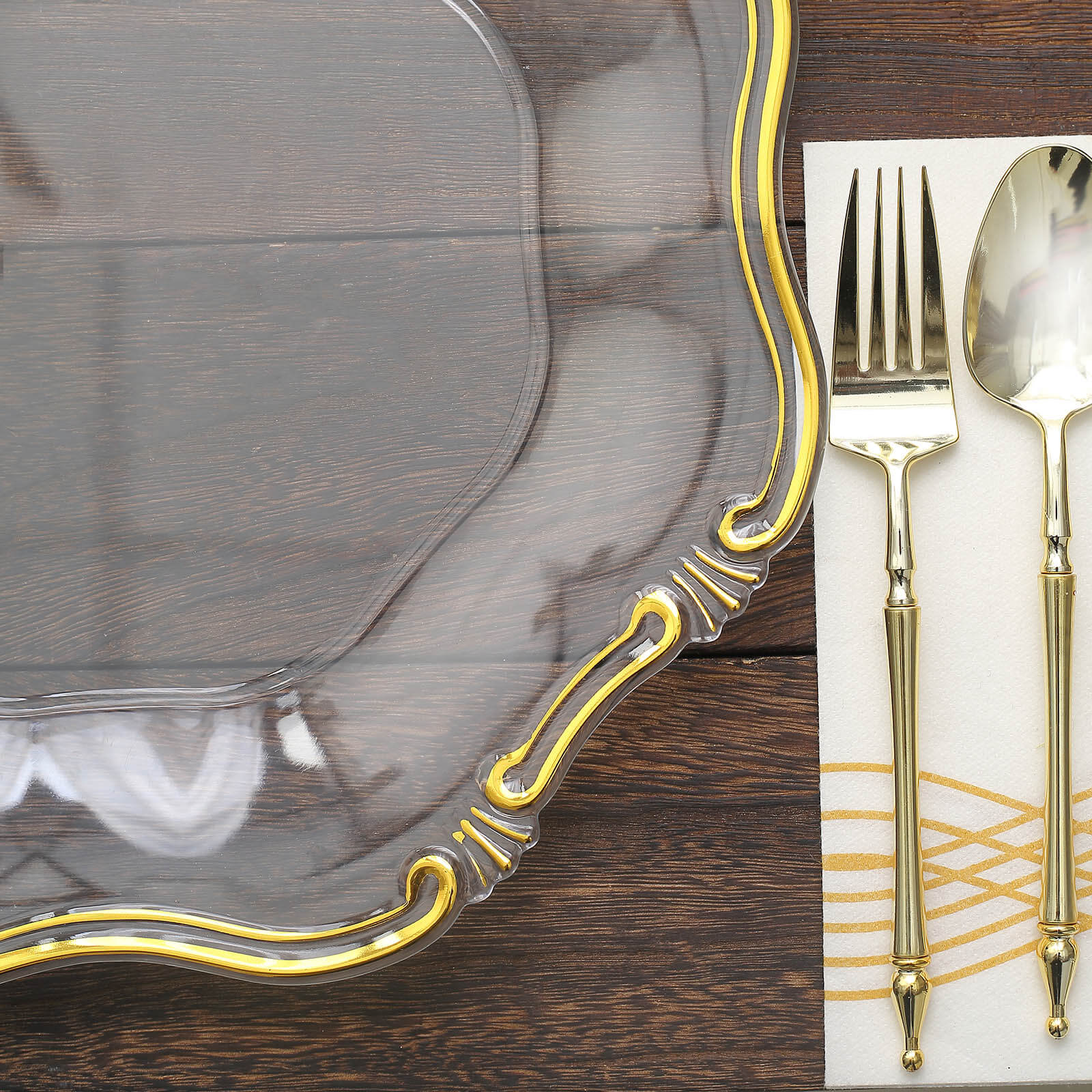 6-Pack Acrylic Plastic Charger Plates 13" Hexagon Clear Gold Baroque Scalloped Rim - Exquisite Dinner Serving Plates - Image 10