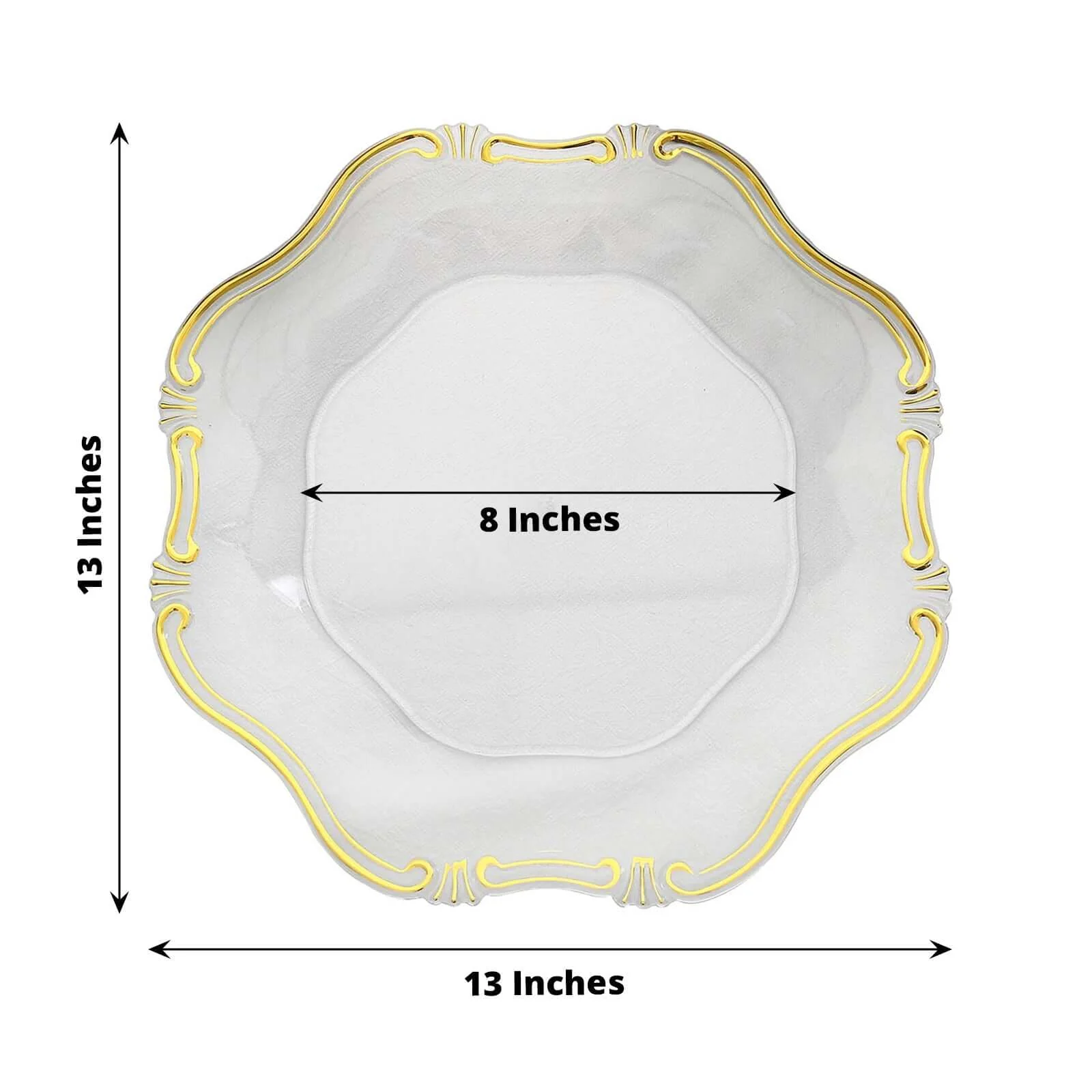 6-Pack Acrylic Plastic Charger Plates 13" Hexagon Clear Gold Baroque Scalloped Rim - Exquisite Dinner Serving Plates - Image 3